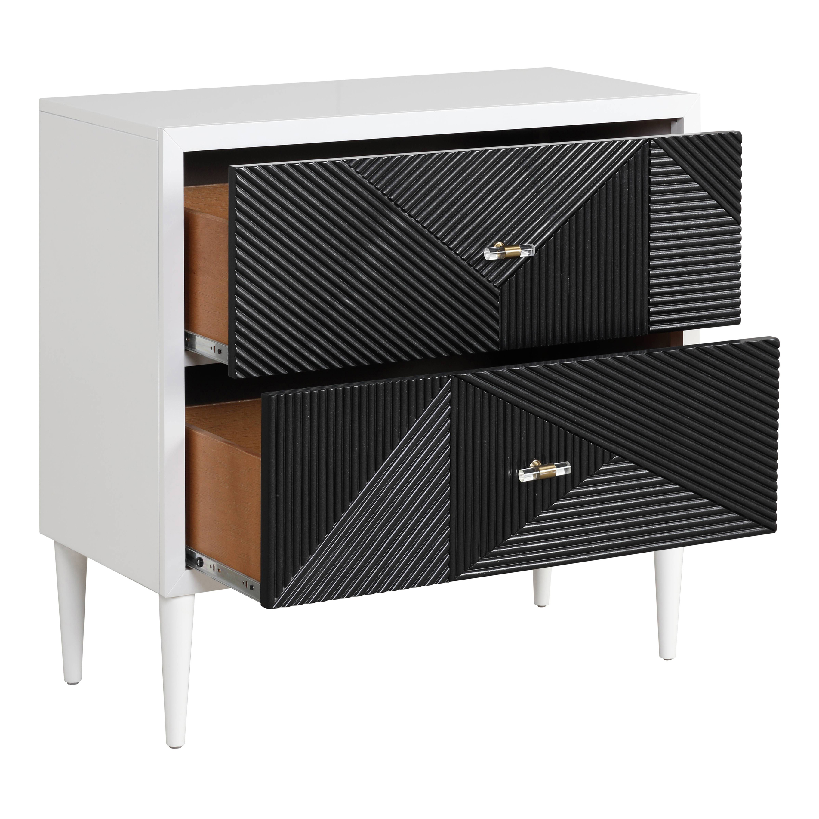 White and Black Accent Nightstand with 2 Drawers