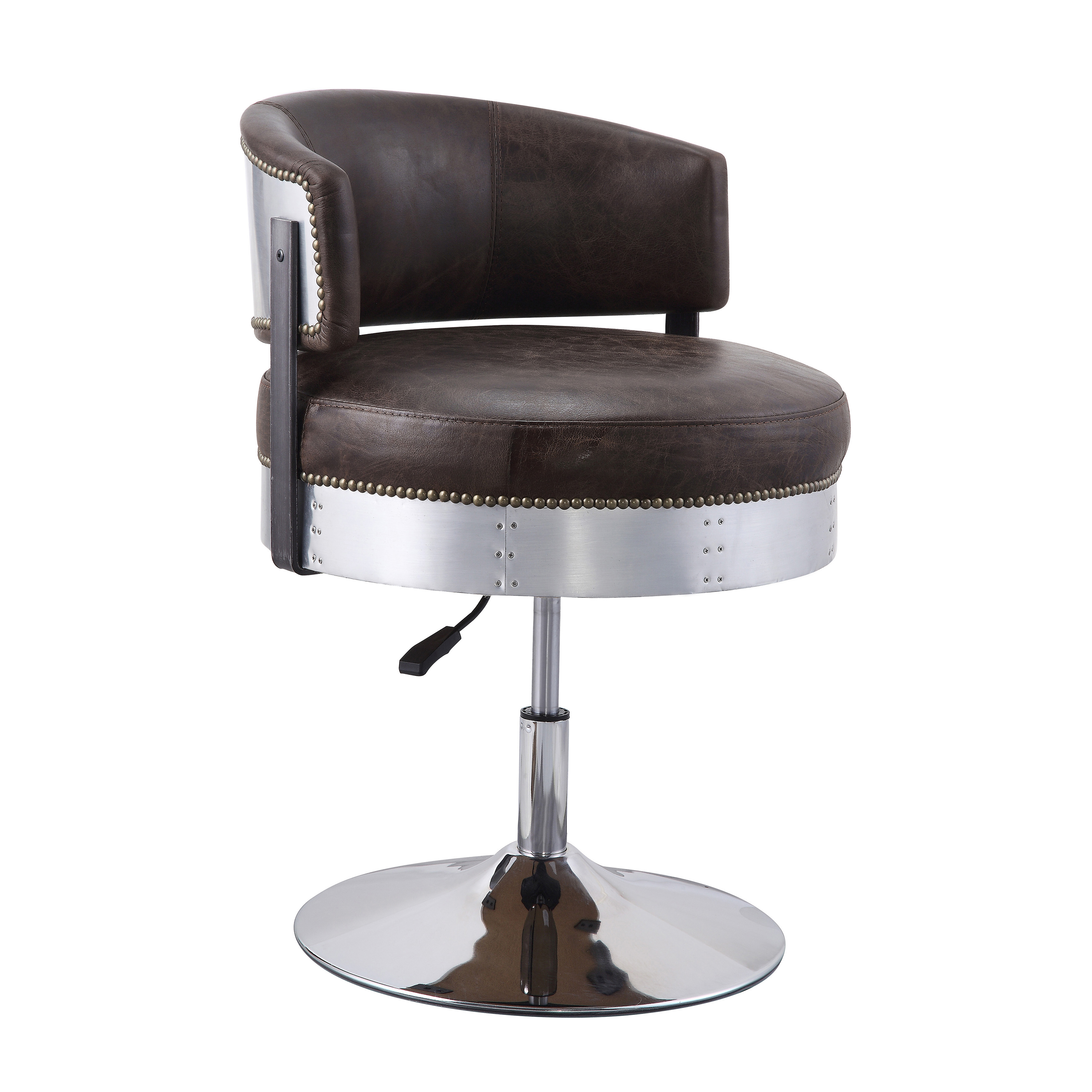 Distress Chocolate and Chrome Adjustable Swivel Stool