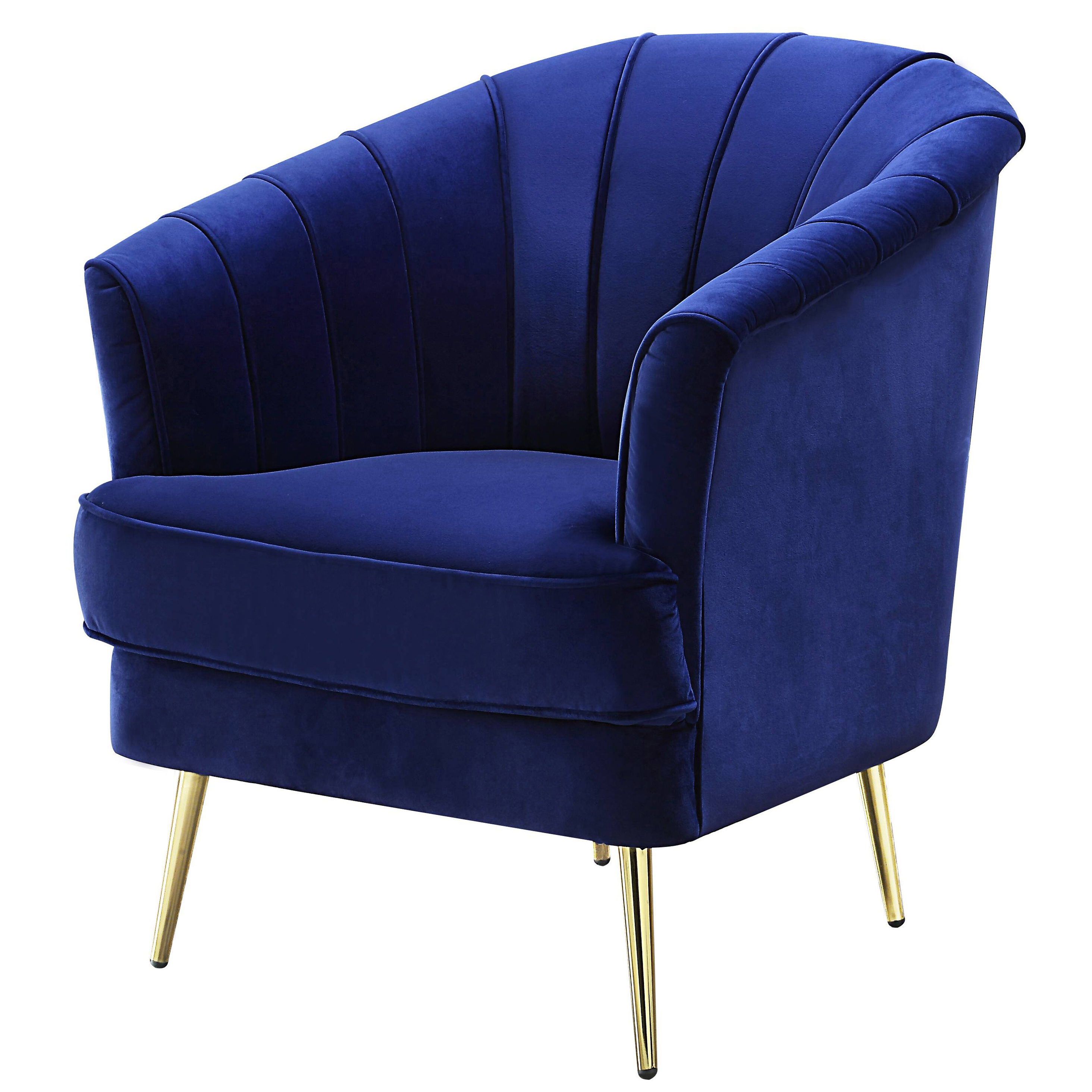 Blue and Gold Tufted Back Accent Chair