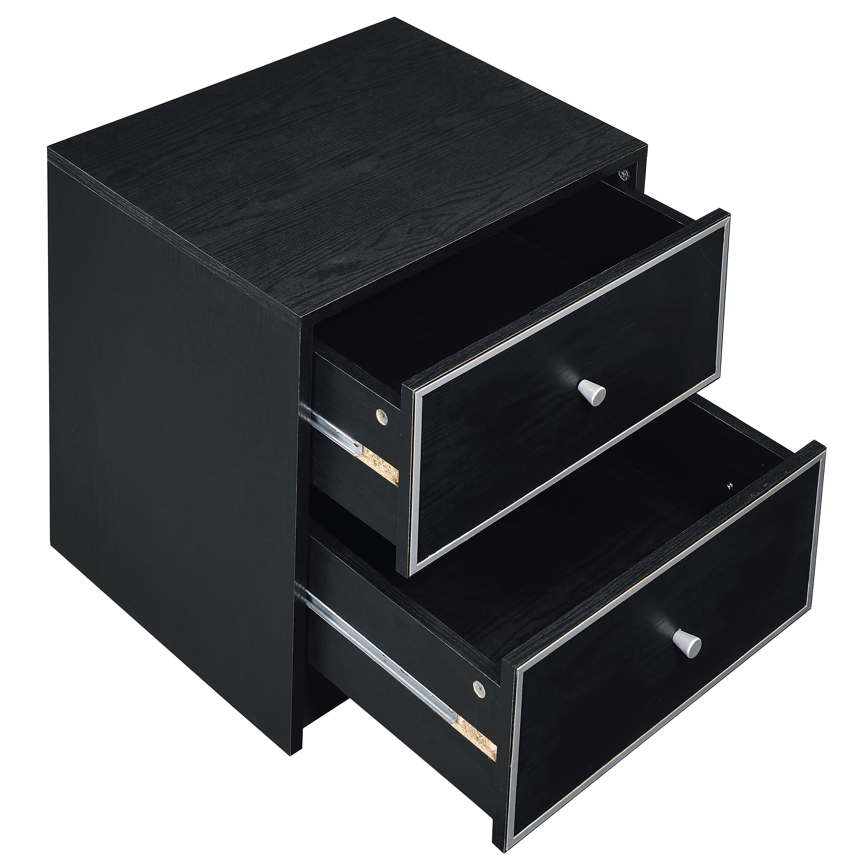 Black and Silver 2-drawer Nightstand