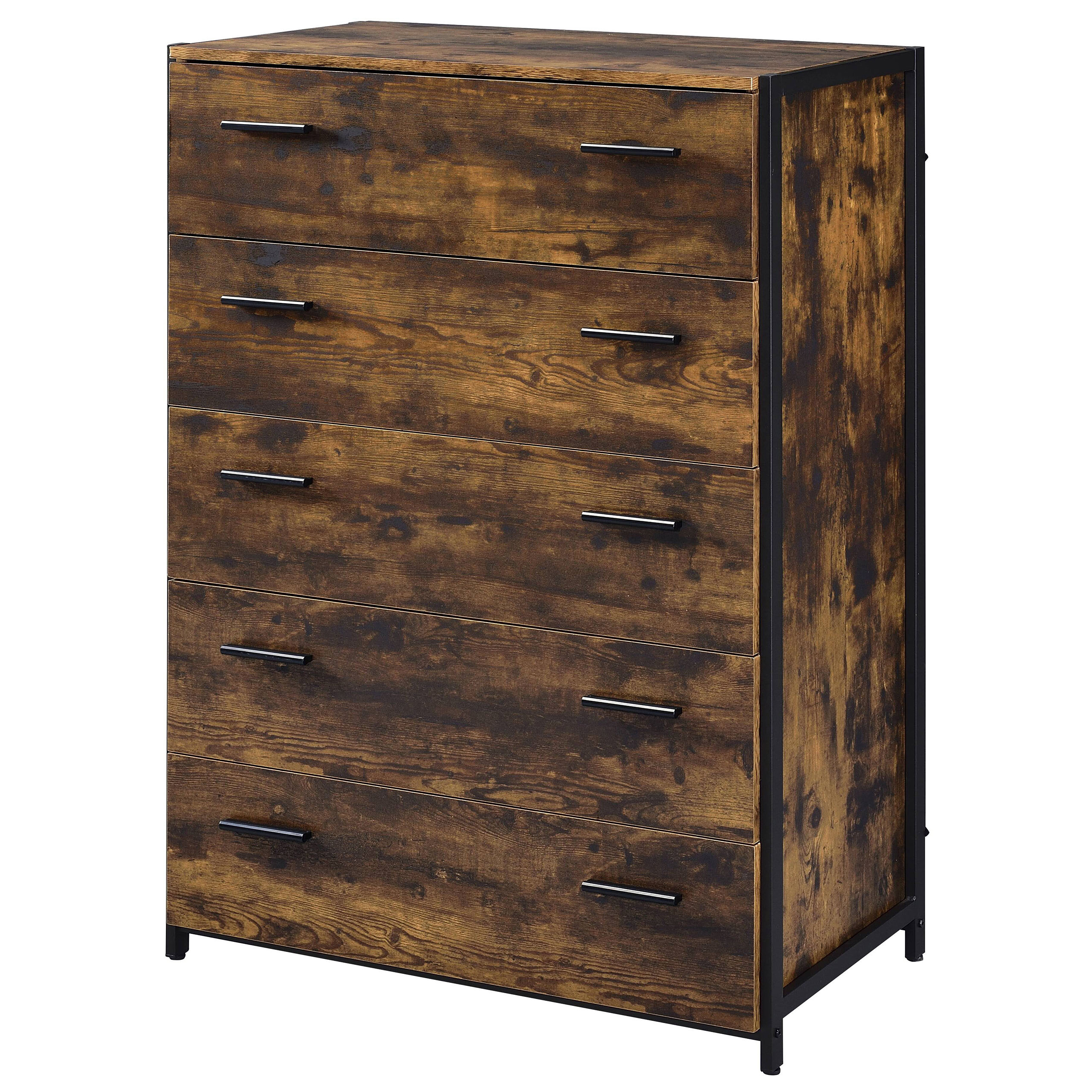 Rustic Oak and Black Chest with 5-Drawer