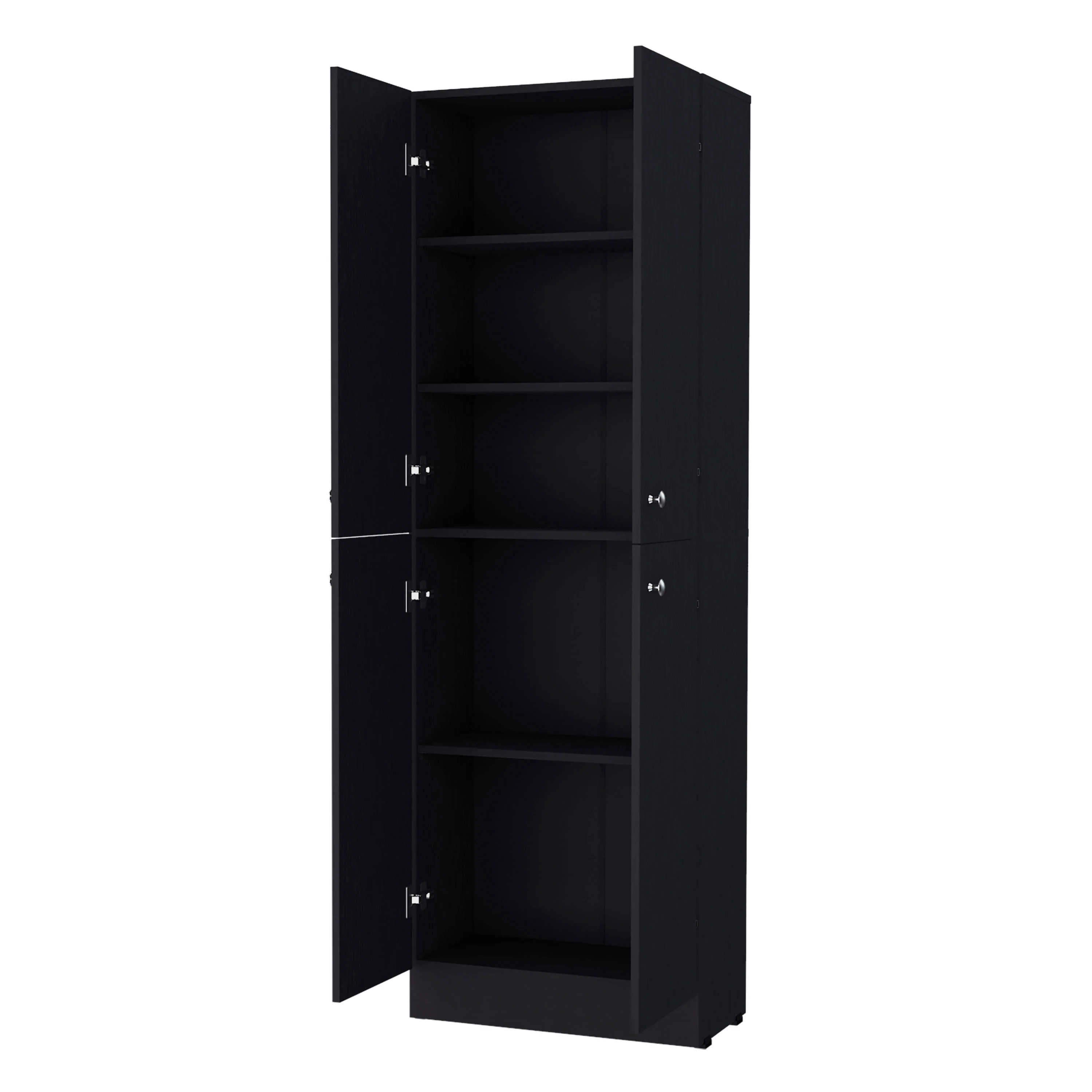 Black Pantry Cabinet with 4 Doors and 5 Hidden Shelves