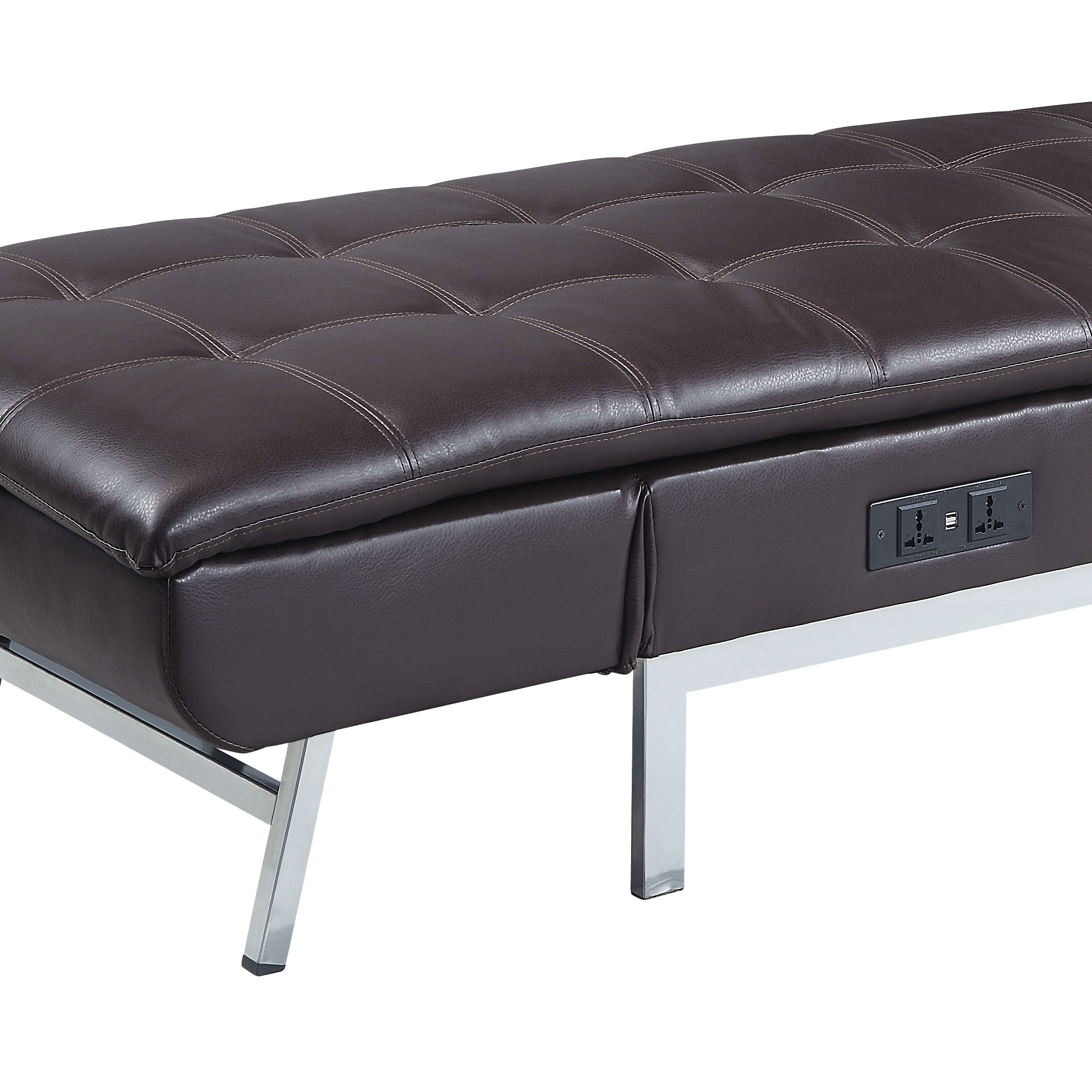 Brown Chaise Lounge with Pillow and USB Port