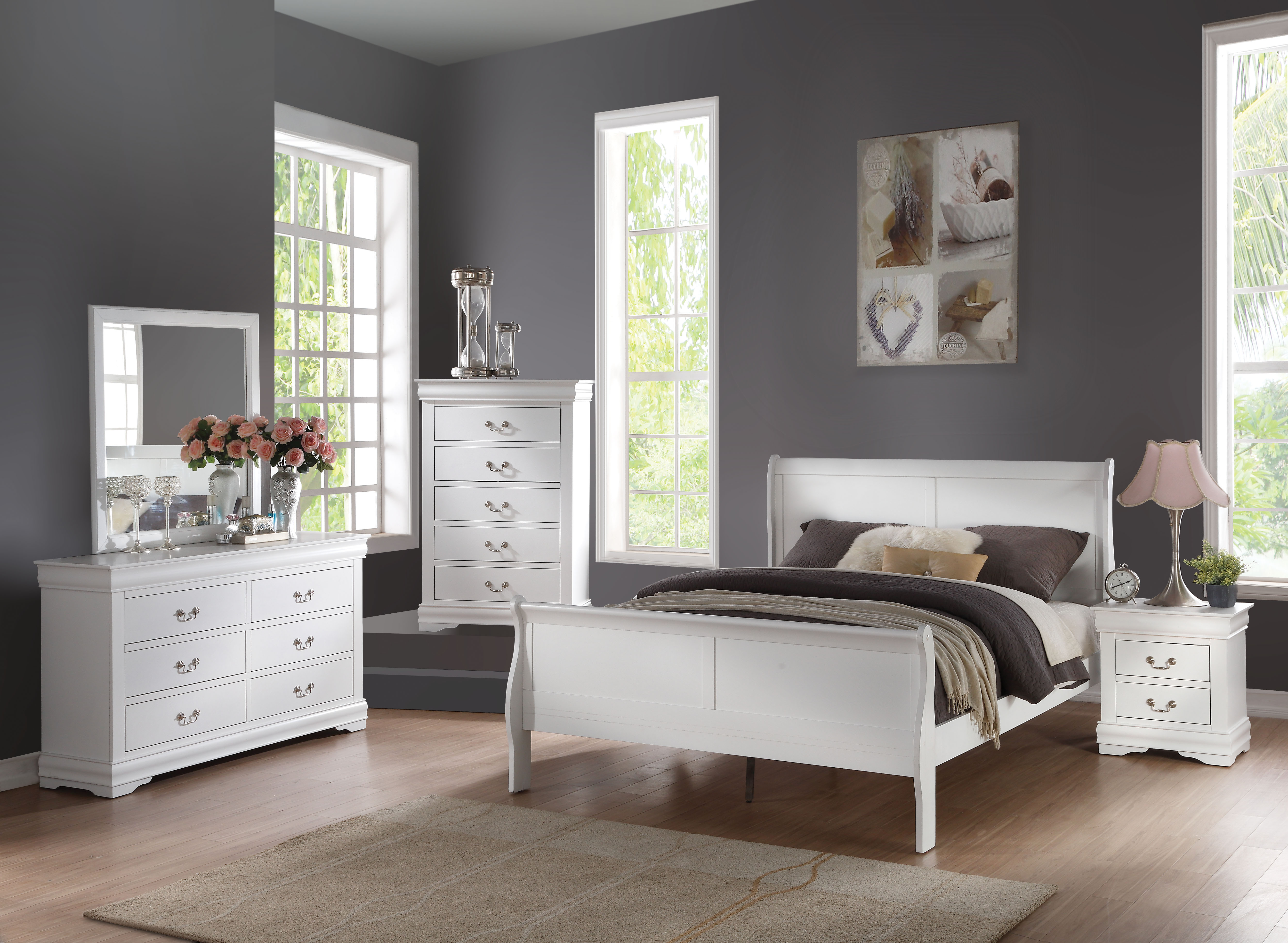 White 5-Drawer Chest with Metal Handles