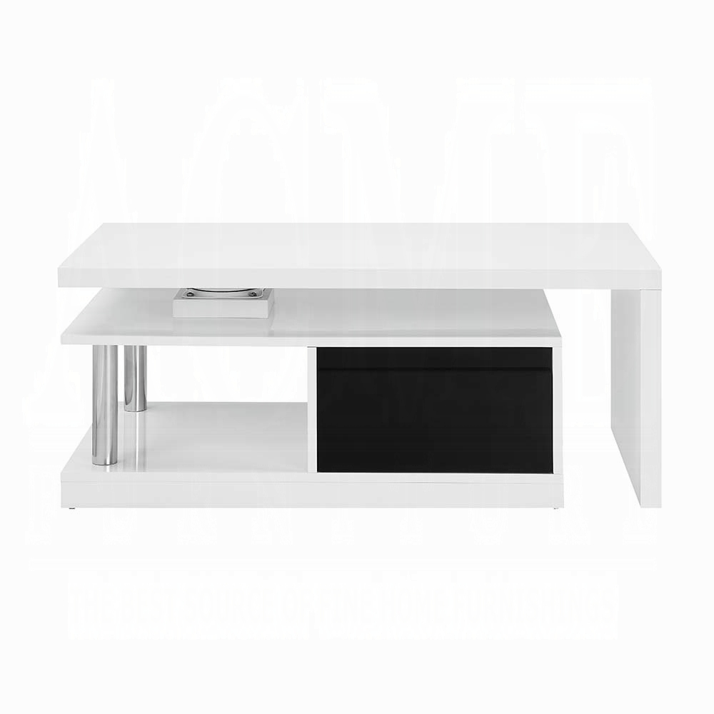 White and Black High Gloss Coffee Table with Swivel Top