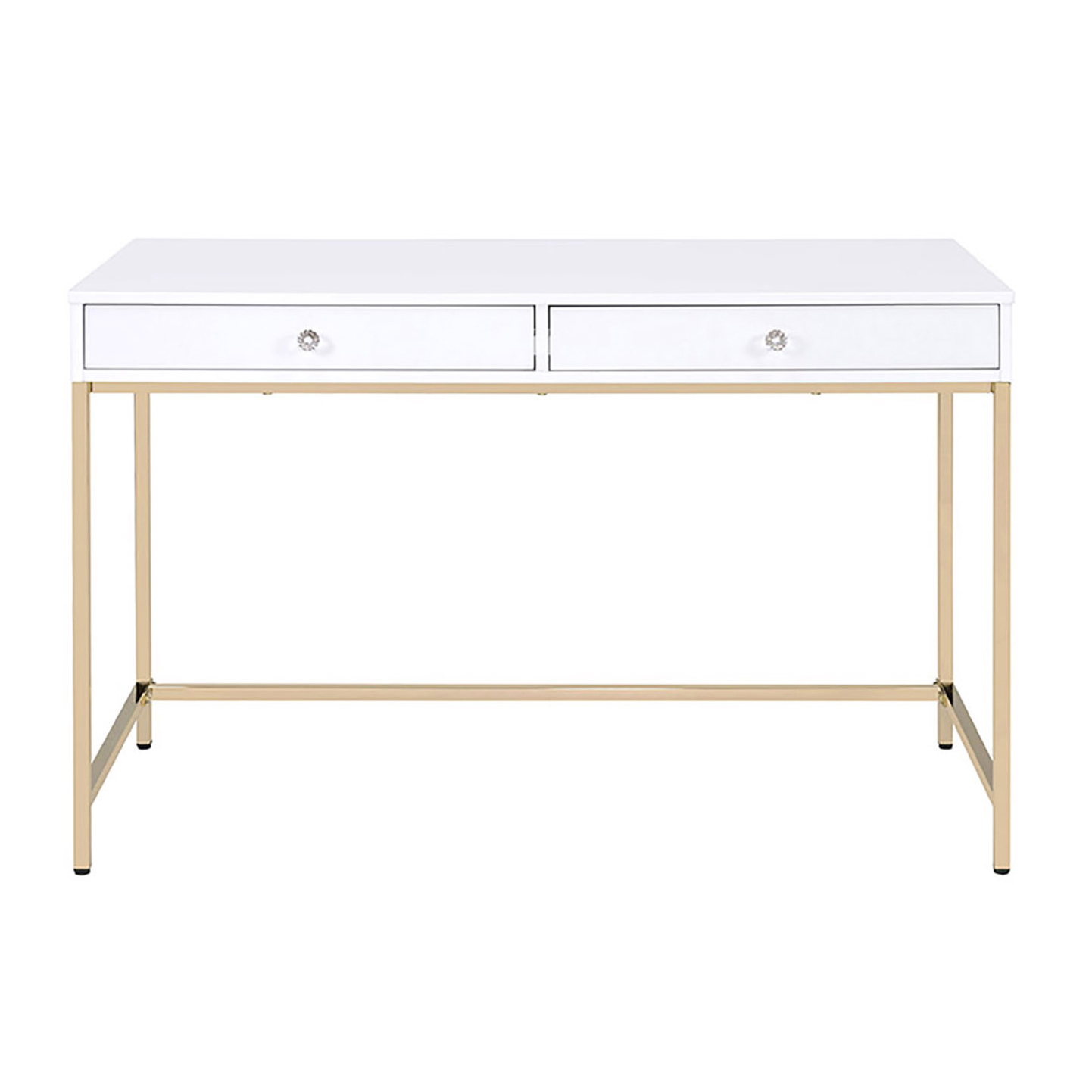 White High Gloss and Gold 2-Drawer Writing Desk