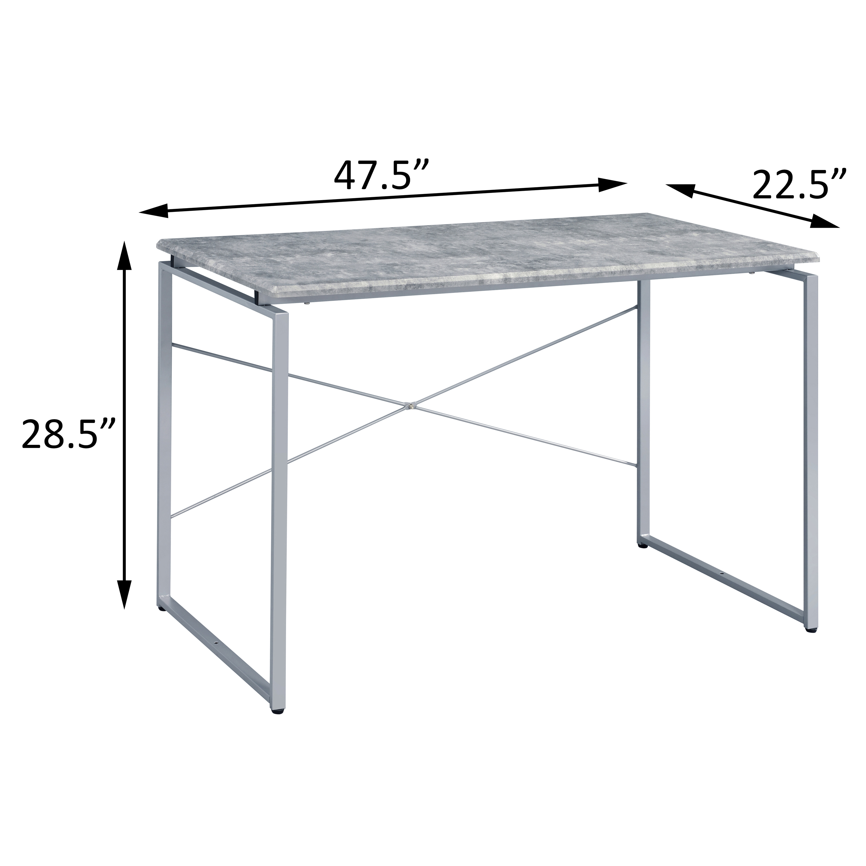 Grey and Silver Writing Desk with Metal Sled Base