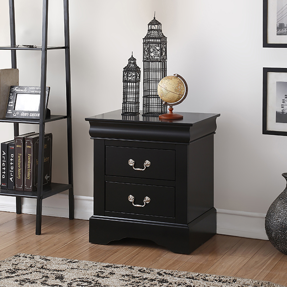 Black 2-Drawer Nightstand