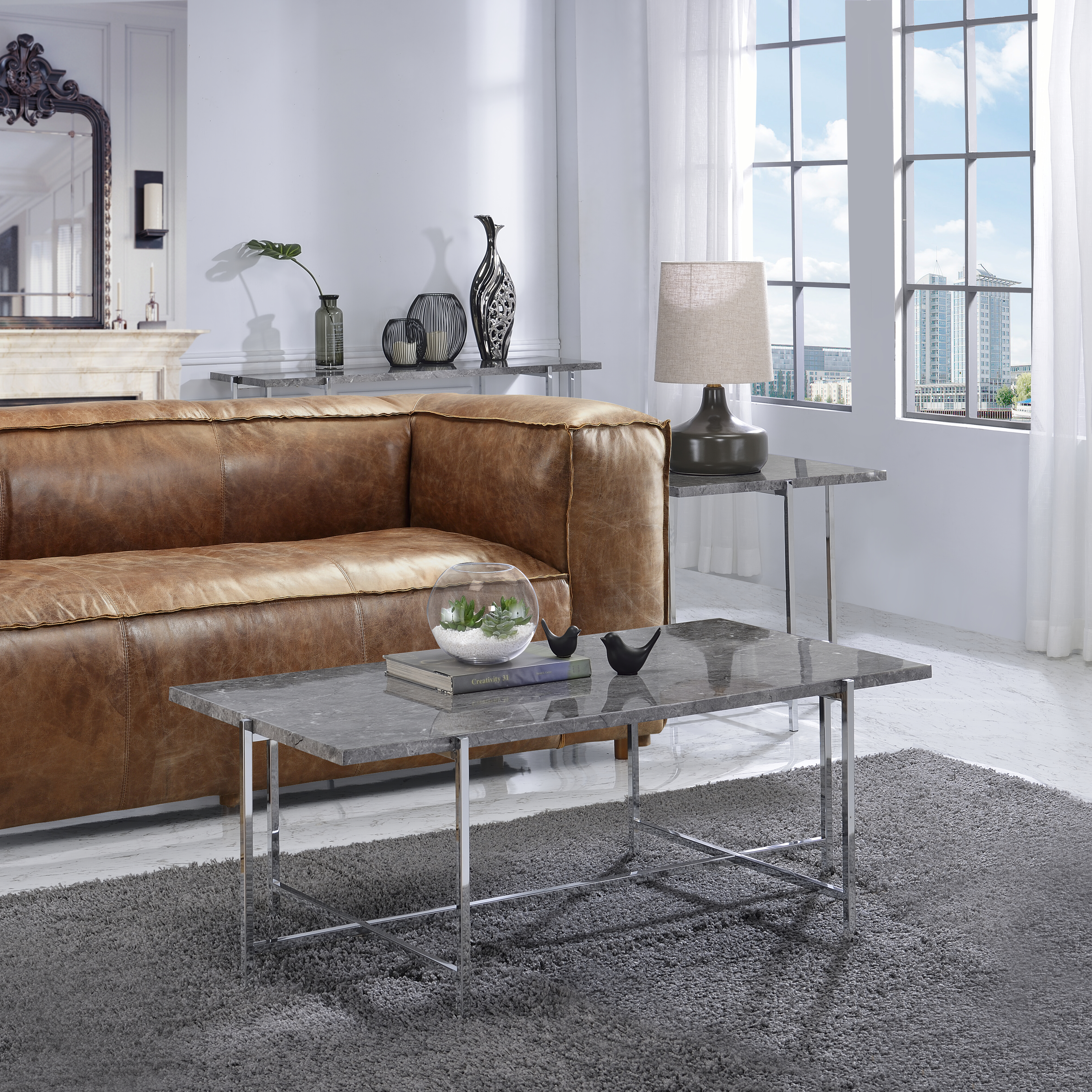 Grey and Chrome Rectangle Sofa Table