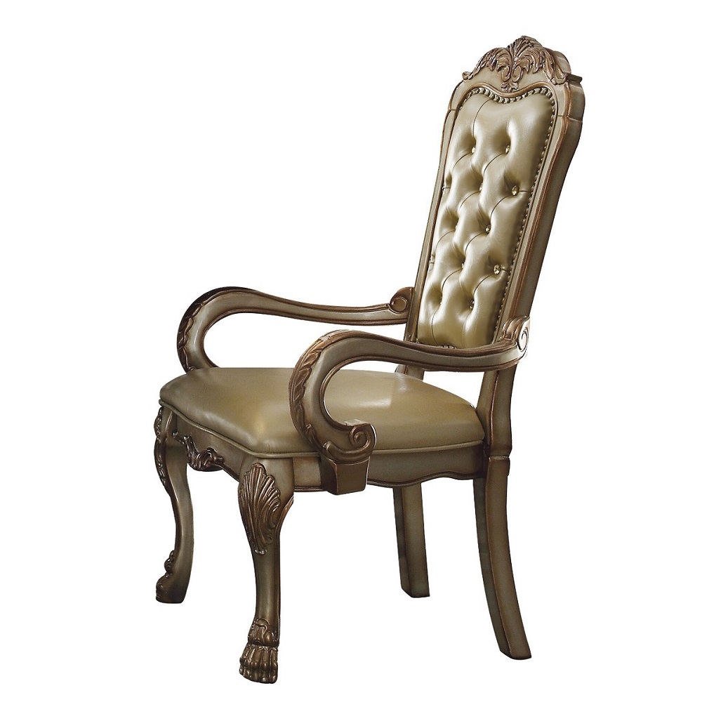 Bone and Gold Patina Tufted Arm Chair (Set of 2)