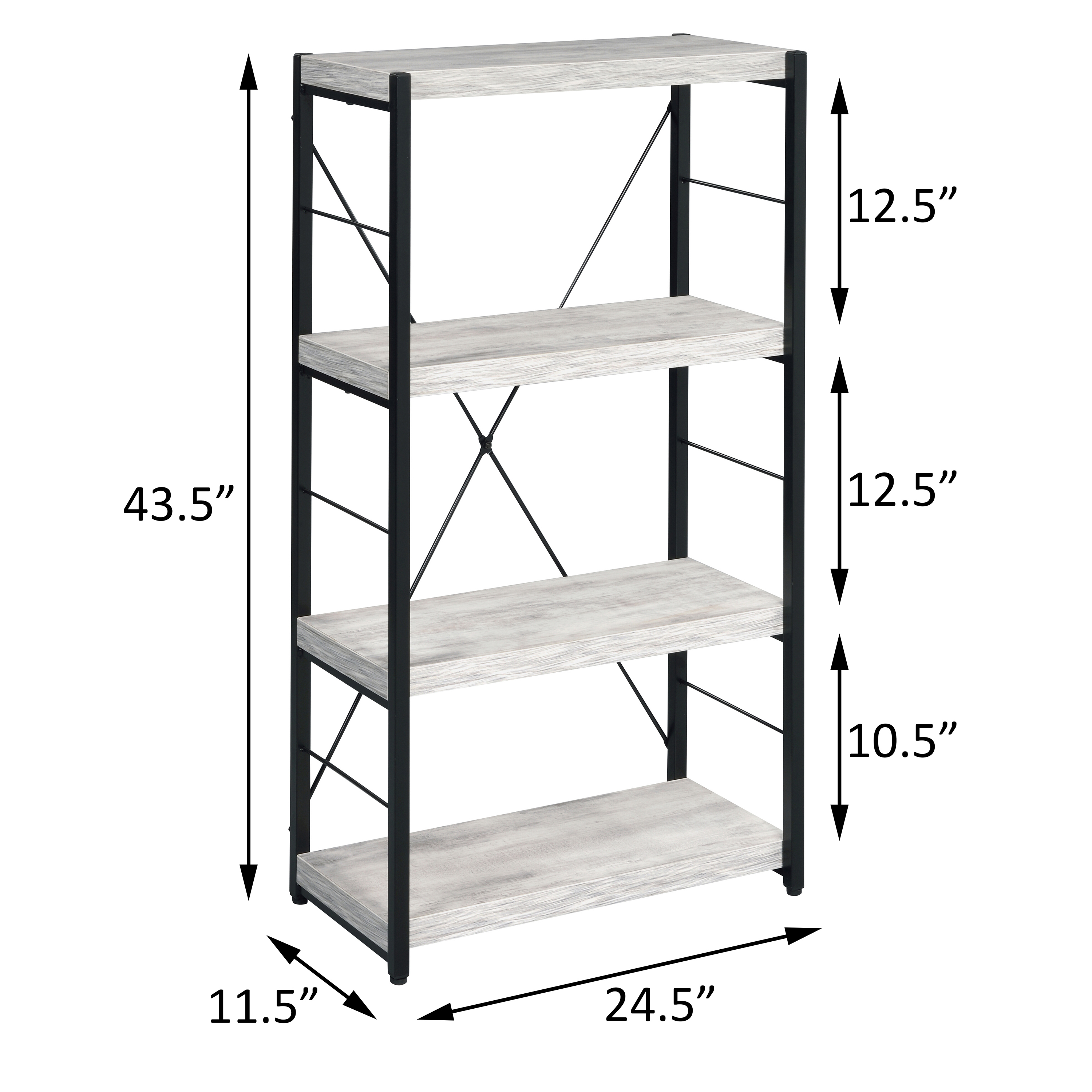 Antique White and Black 3-shelf Bookcase