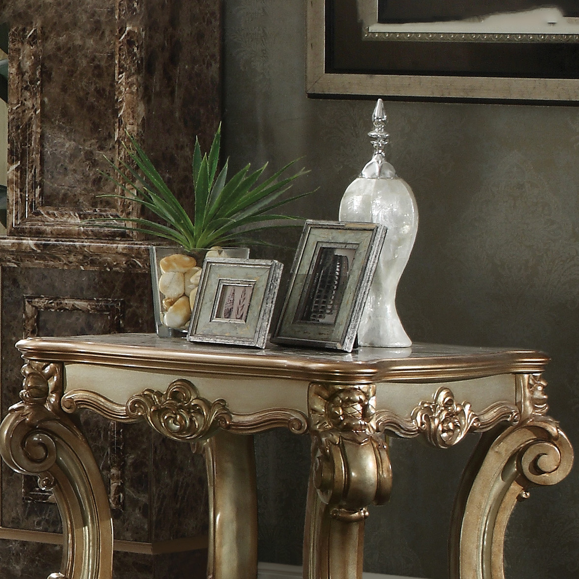 Gold Patina End Table with Bottom Shelf