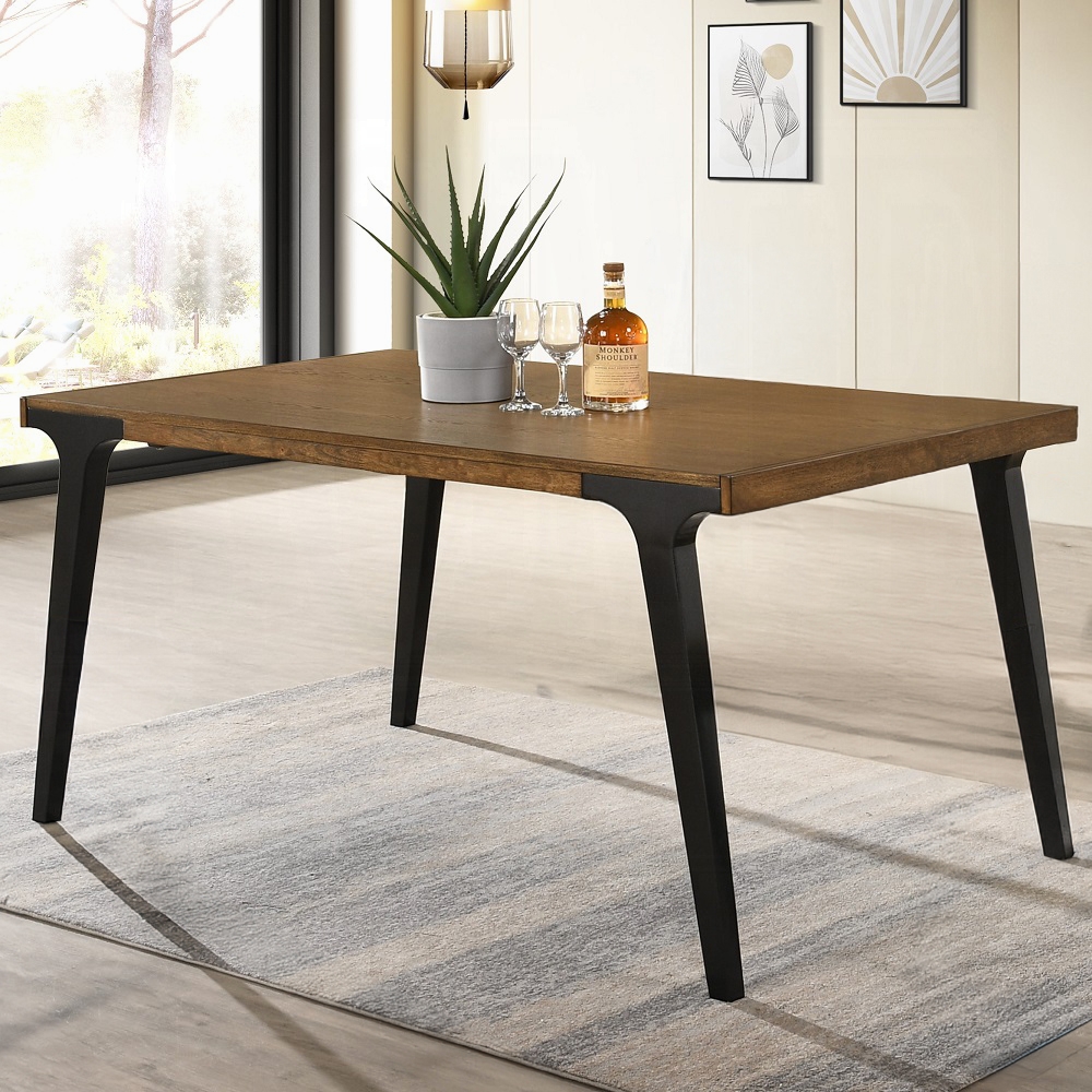 Walnut and Black Extendable Dining Table with 2 Leaf