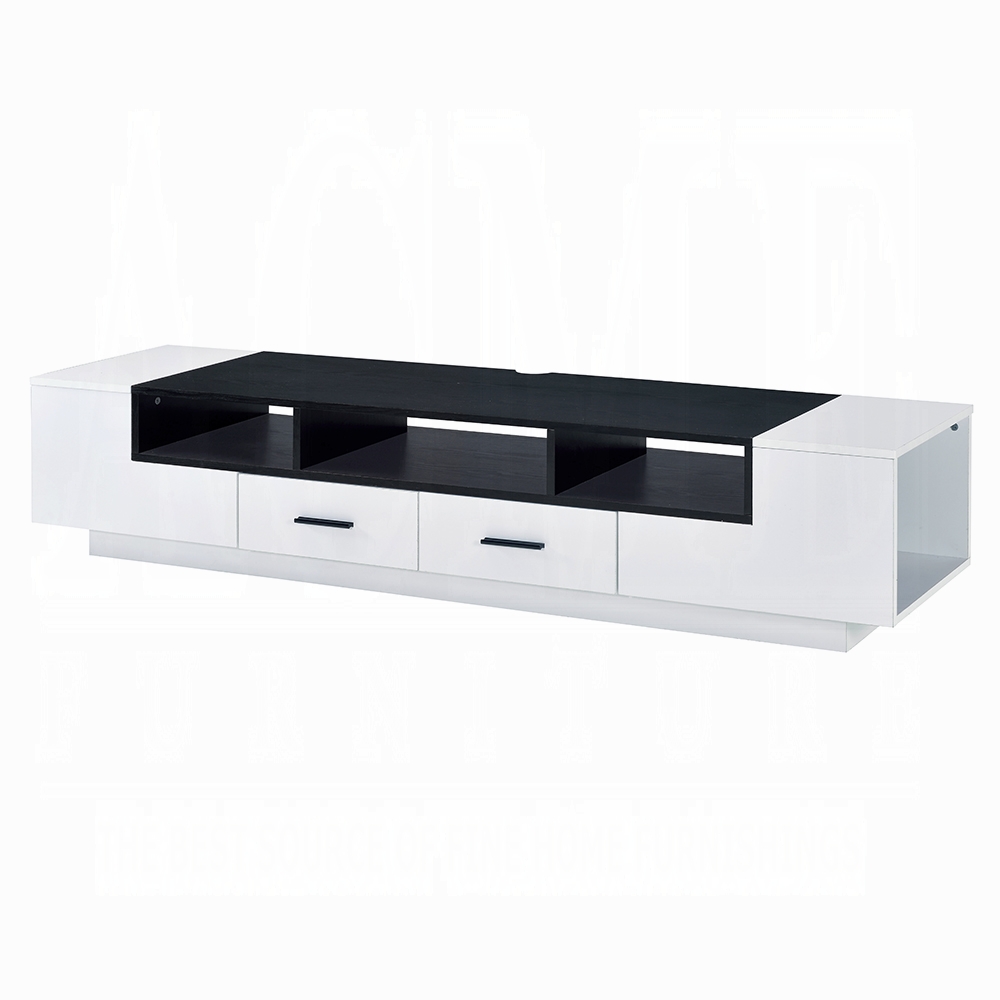 White and Black 2-Drawer TV Stand