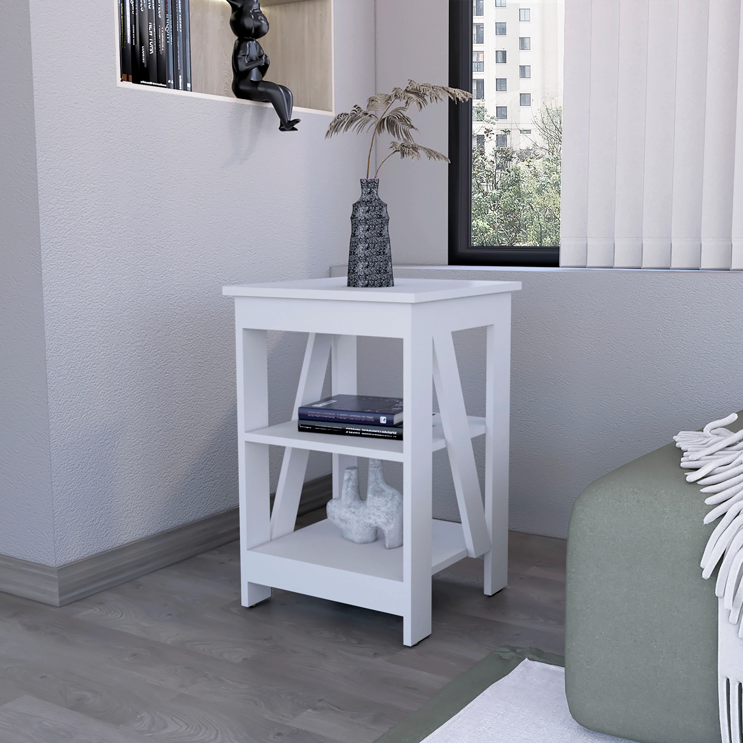 White Table with 2 Shelves