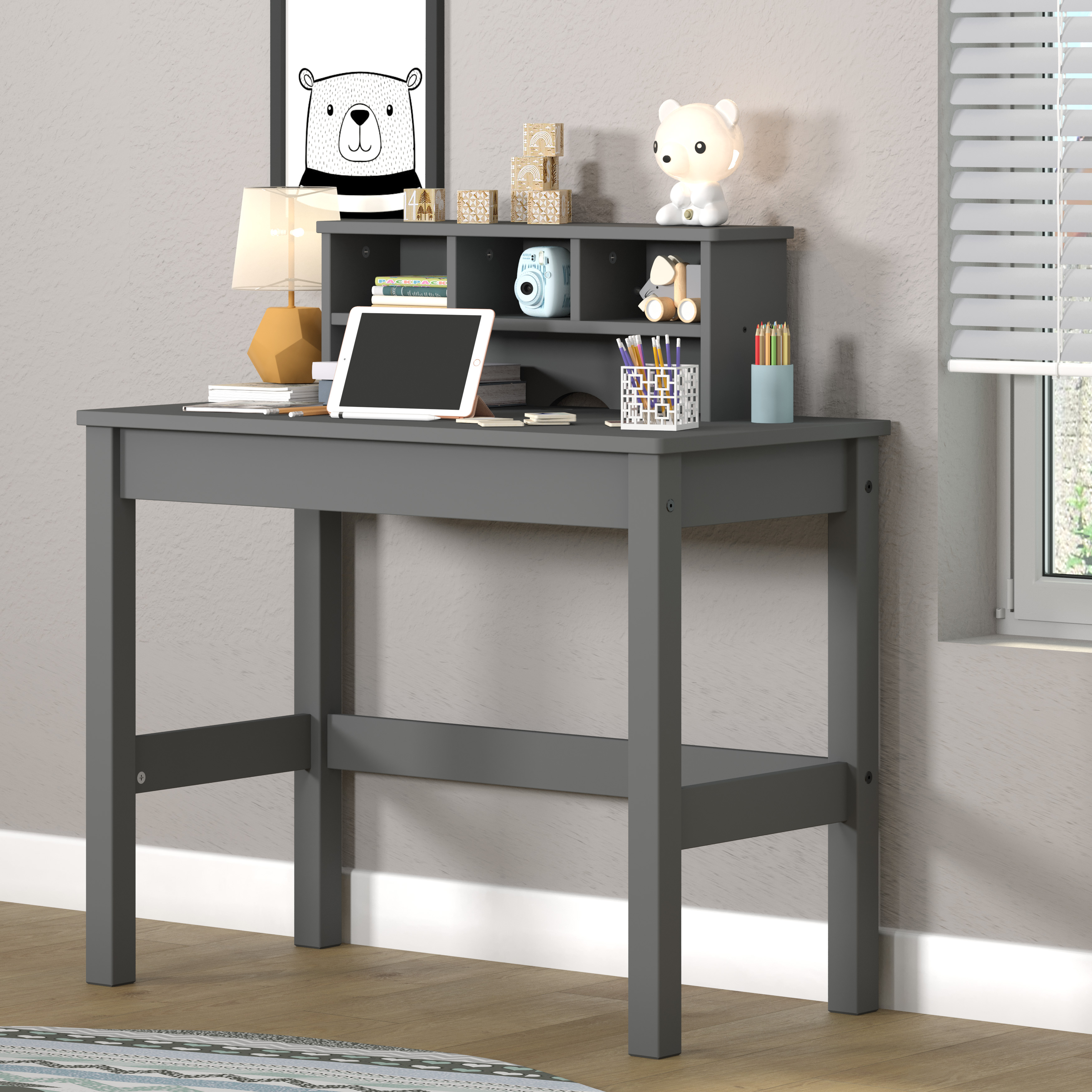 Grey Writing Desk with Hutch