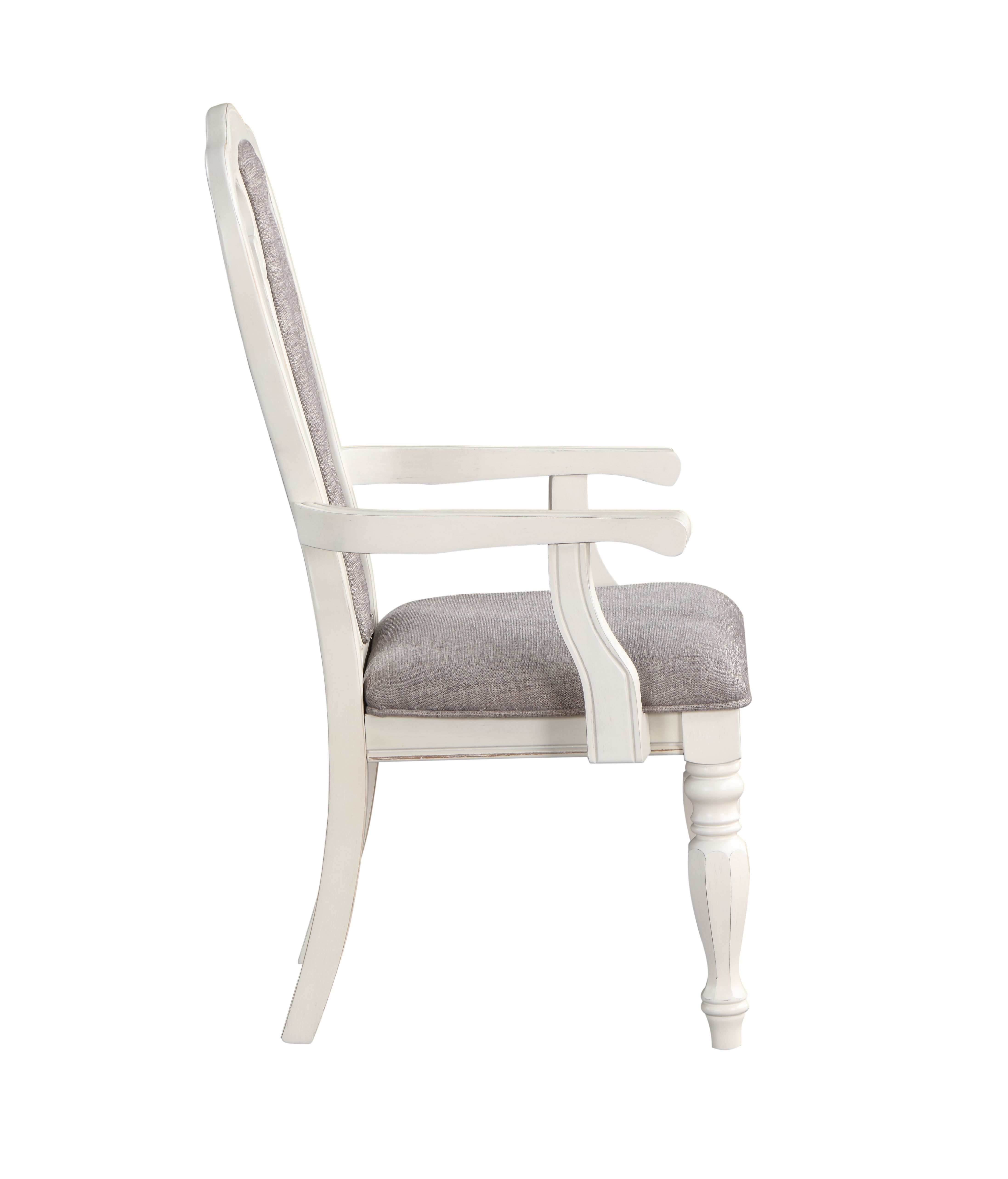 Grey and Antique White Padded Arm Chair (Set of 2)