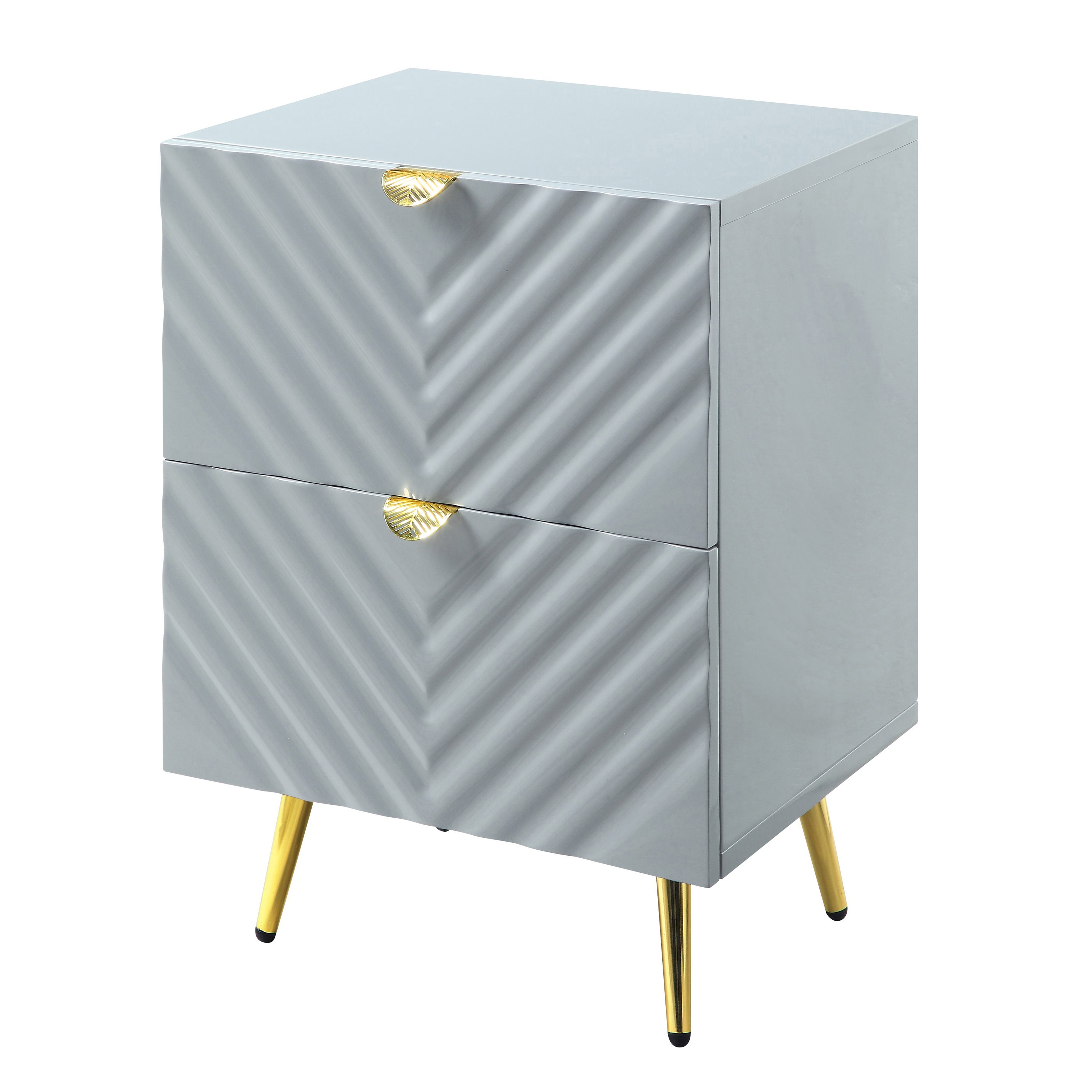 Grey High Gloss 2-drawer Nightstand