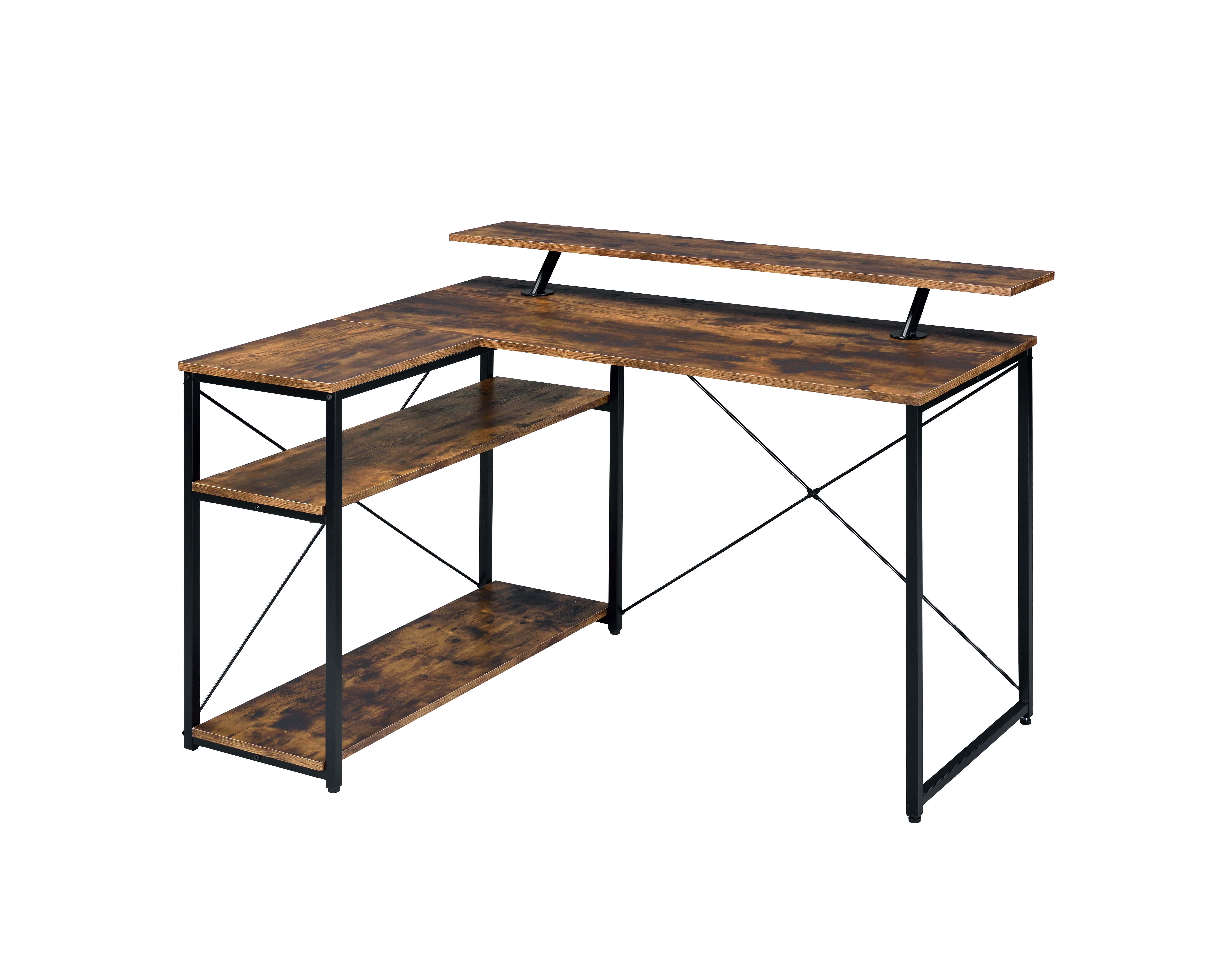 Weathered Oak and Black 3-Shelf Writing Desk