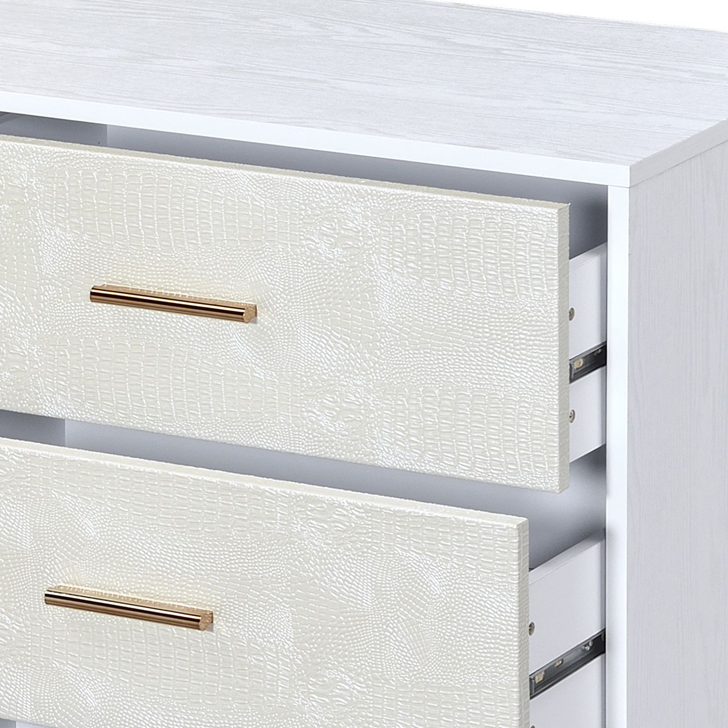 White and Champagne 6-Drawer Dresser