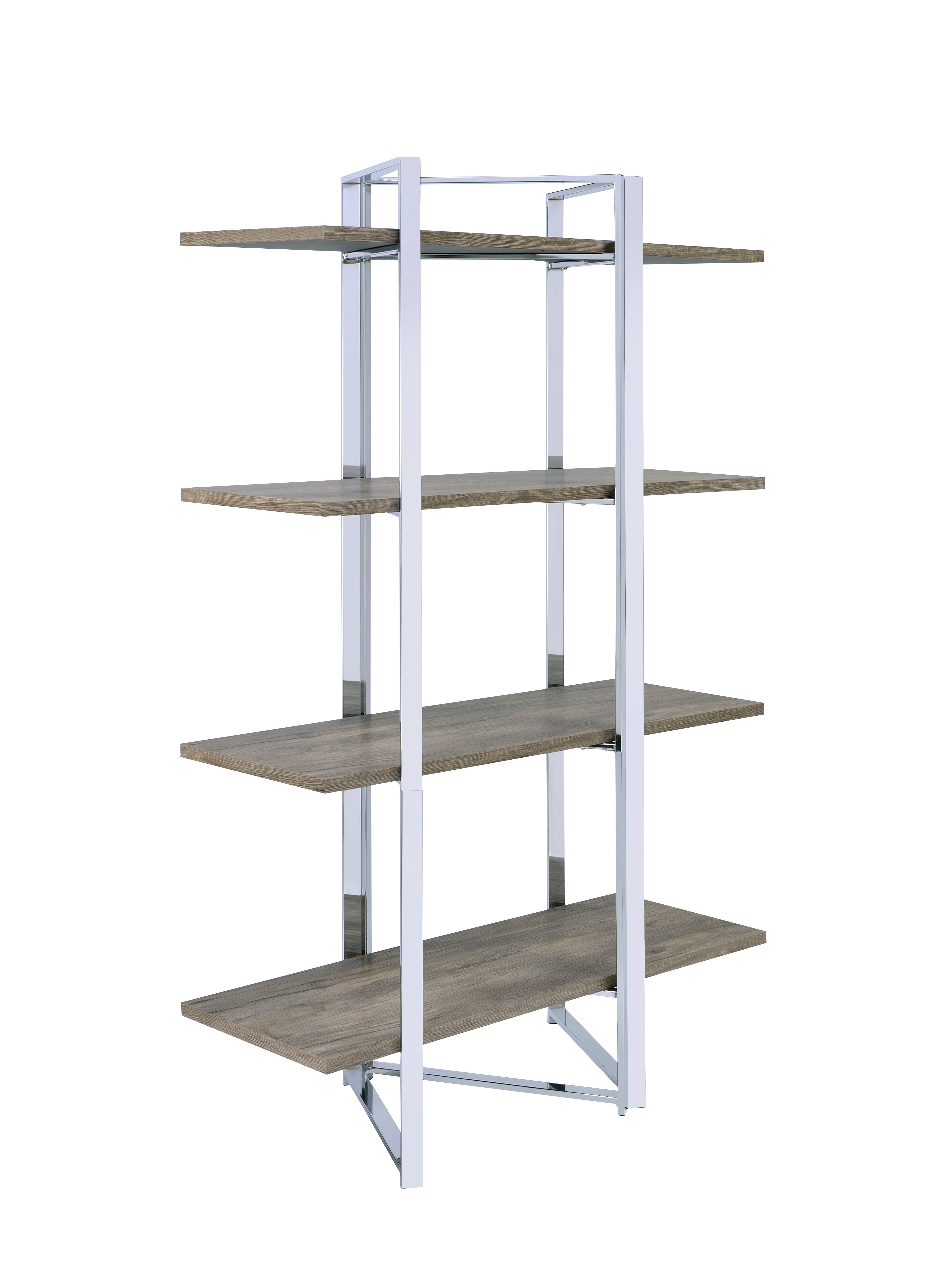 Natural and Chrome 4-Shelf Bookshelf