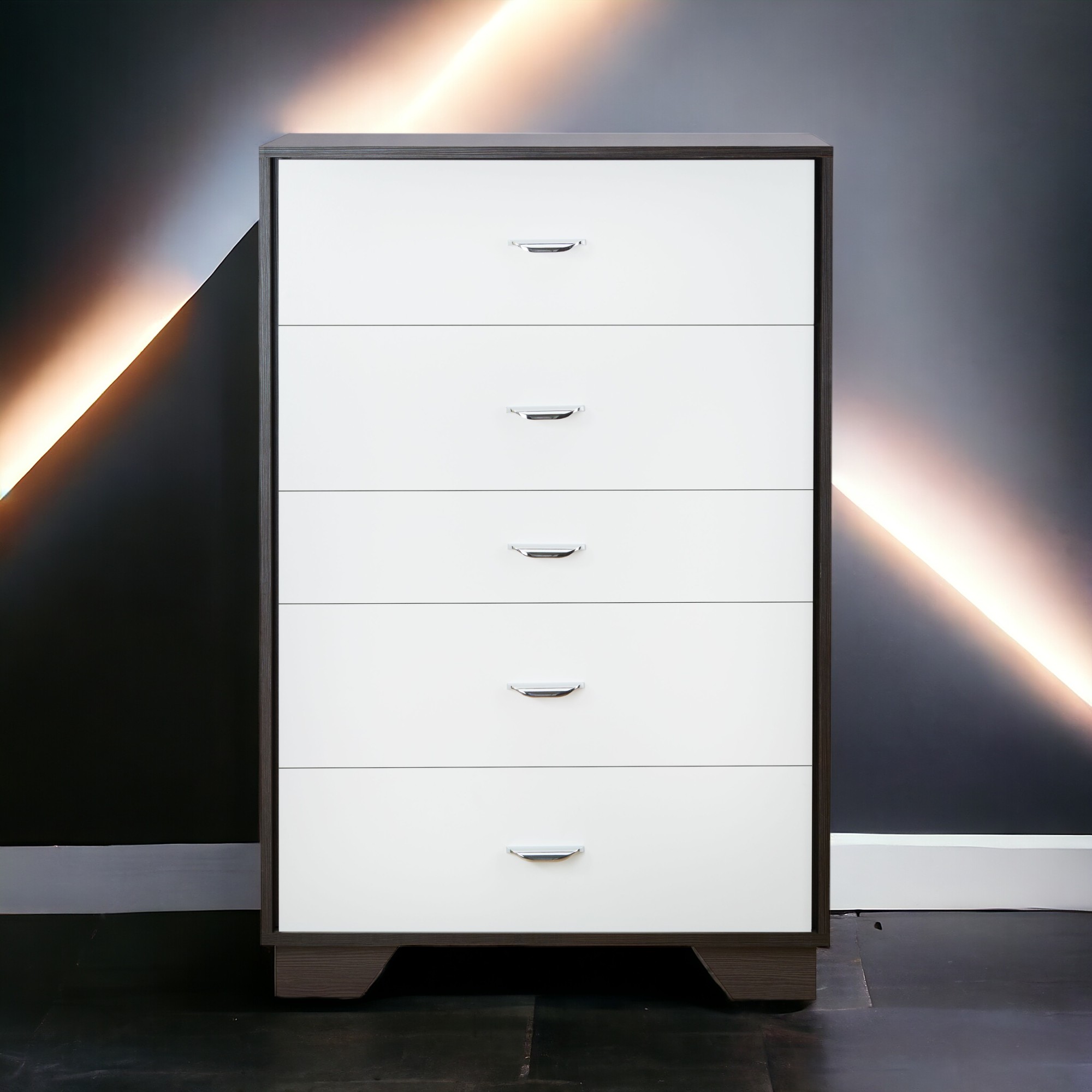 White and Espresso 5-Drawer Chest