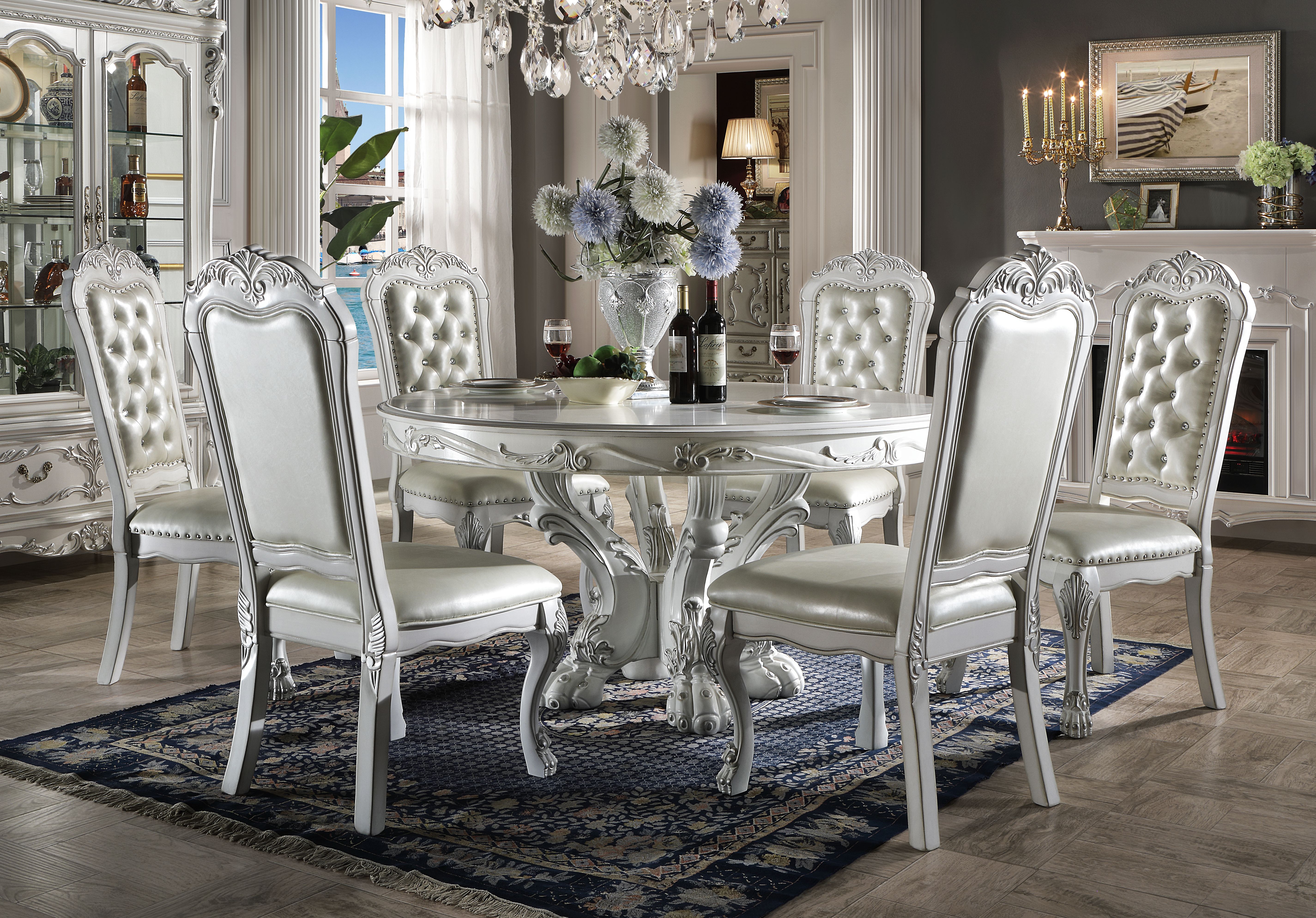 Ivory and Bone White Side Chair with Button Tufted (Set of 2)