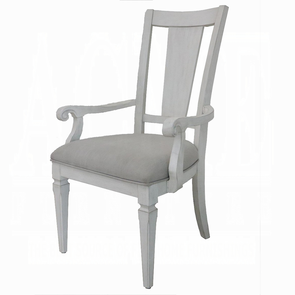 Light Grey and Weathered White Padded Arm Chair (Set of 2)