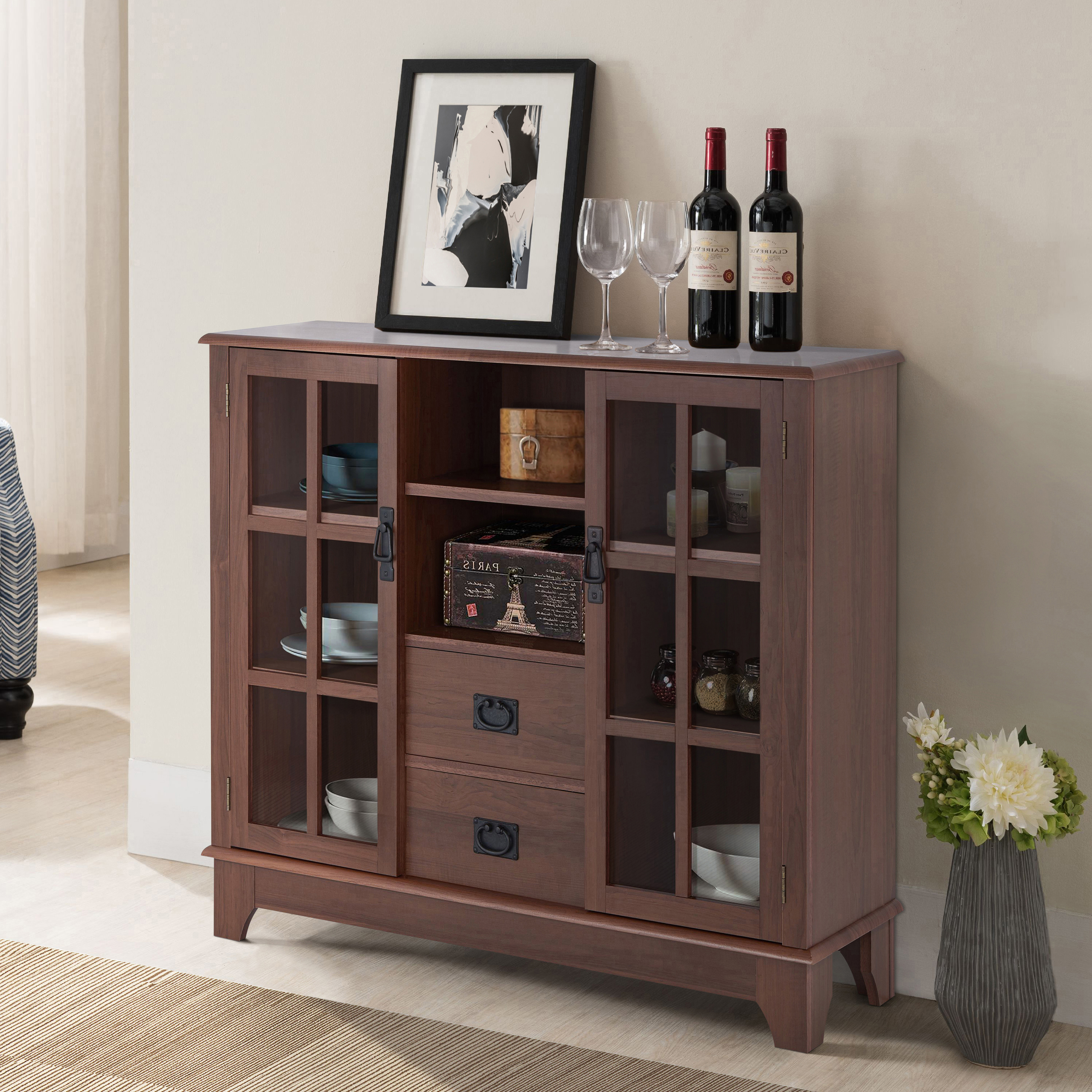 Walnut 2-door Server with 2-drawer