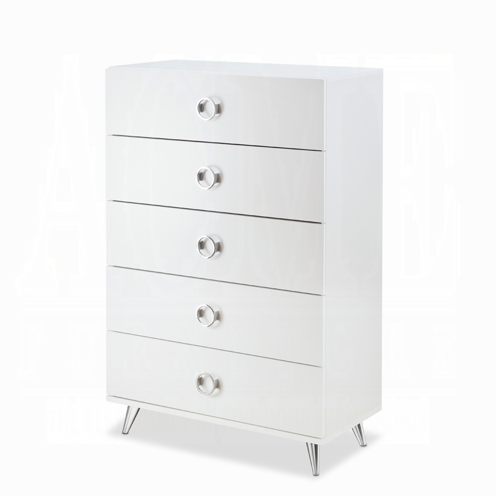 White 5-Drawer Chest with Ring Pull Handles