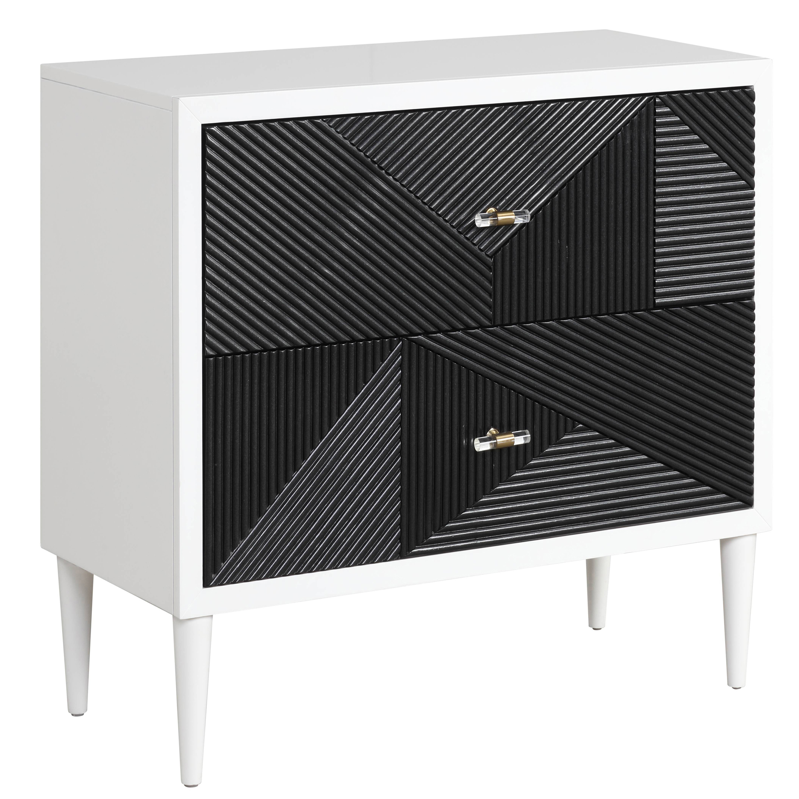 White and Black Accent Nightstand with 2 Drawers