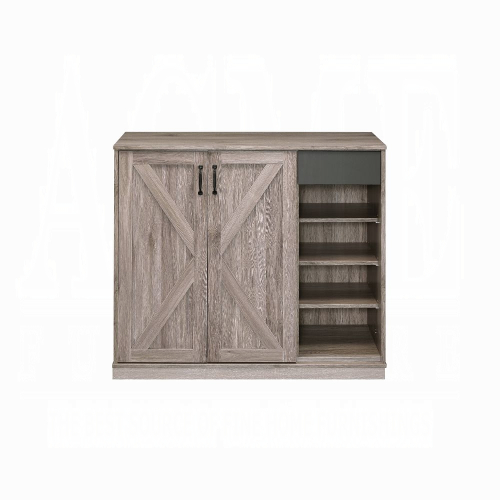 Rustic Grey Oak 4-Shelf Shoe Cabinet