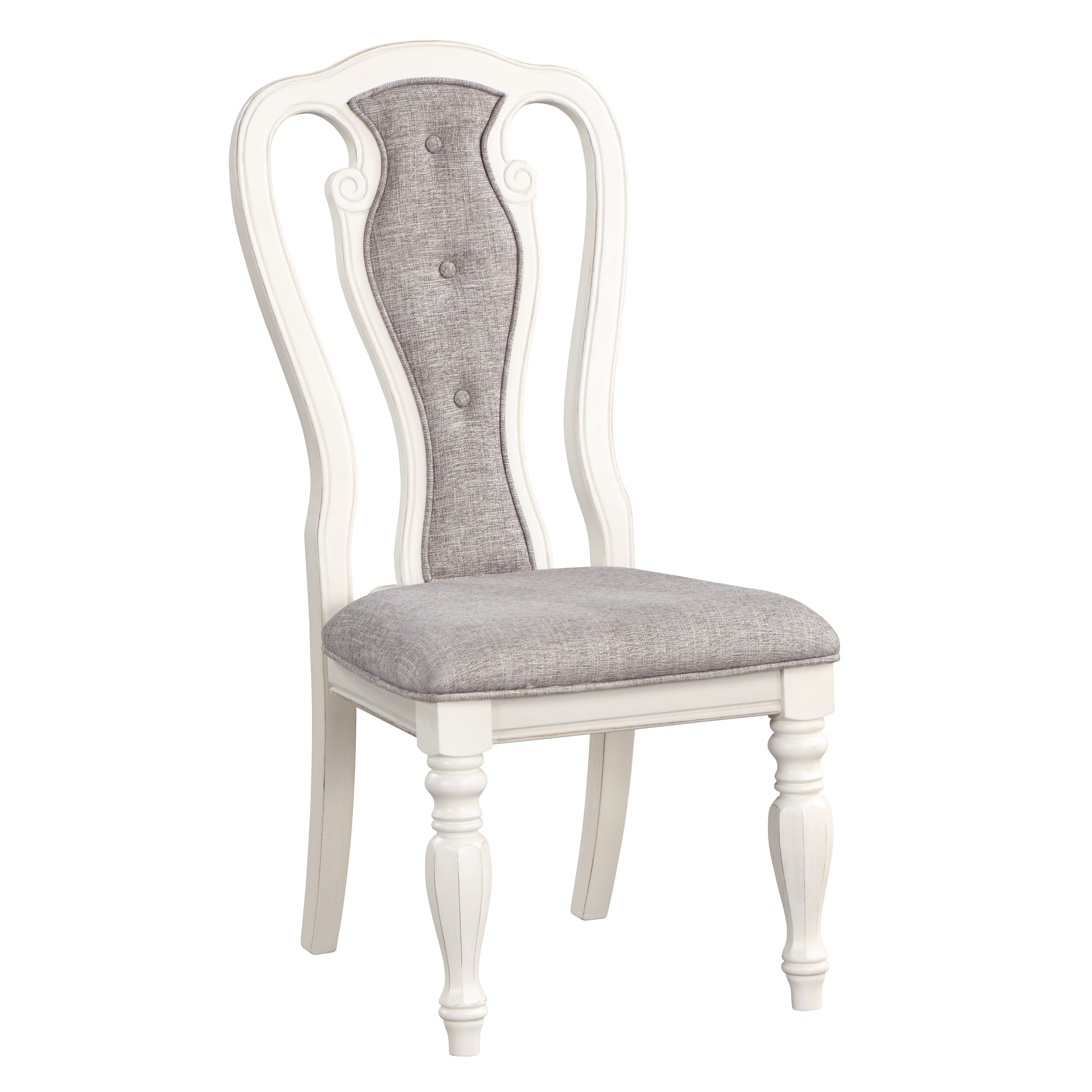 Chaise latérale rembourrée grise et blanche antique (Set de 2)