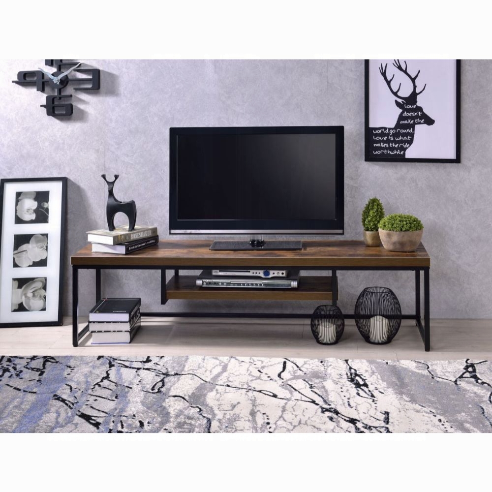 Weathered Oak and Black TV Stand with 1-Shelf