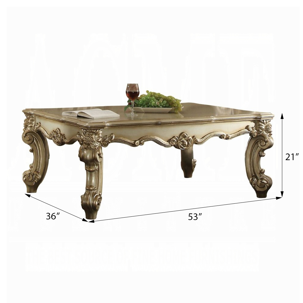 Gold Patina and Bone Coffee Table with Scrolled Leg