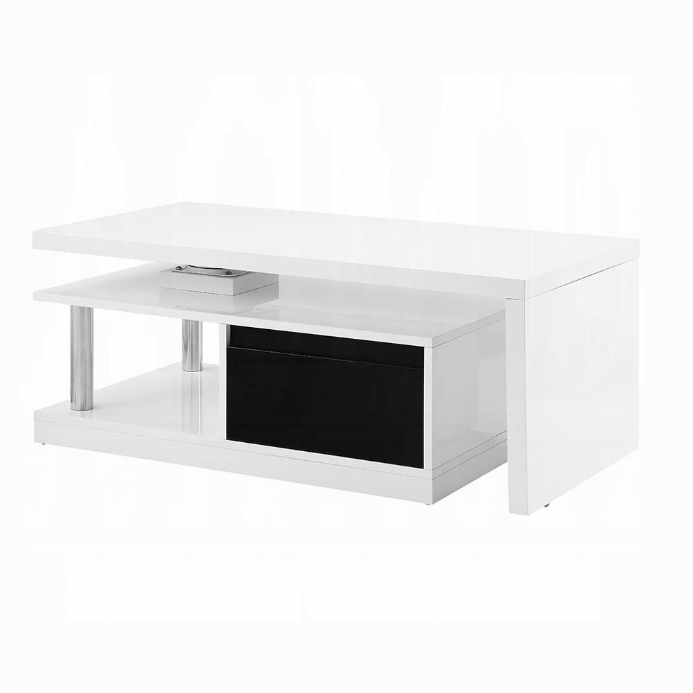 White and Black High Gloss Coffee Table with Swivel Top