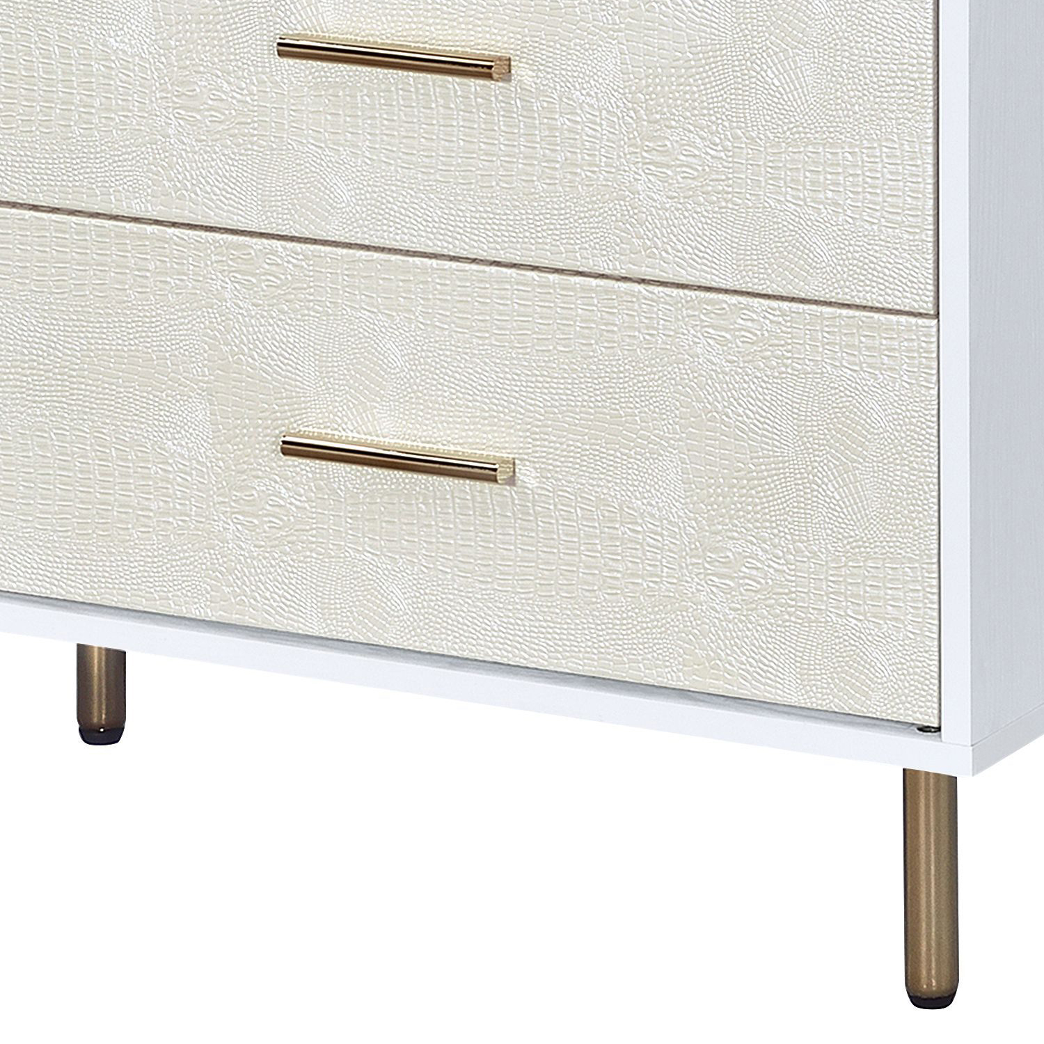 White and Champagne 6-Drawer Dresser