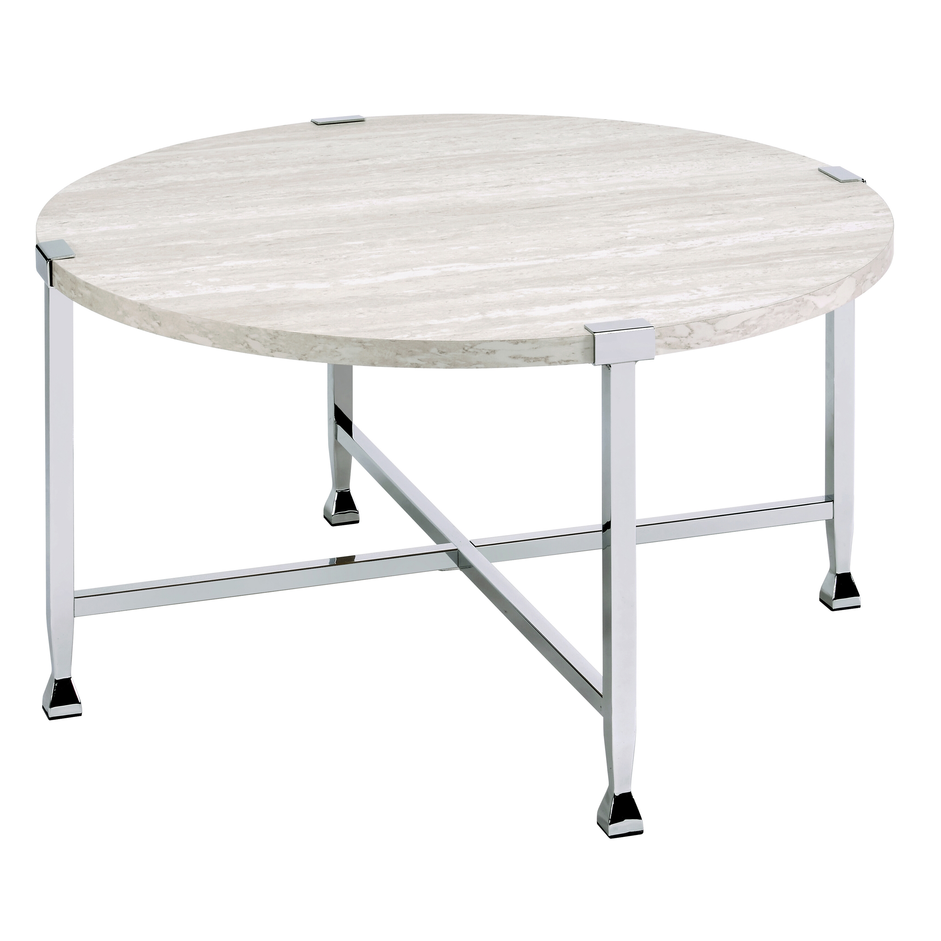 White Oak and Chrome Round Coffee Table