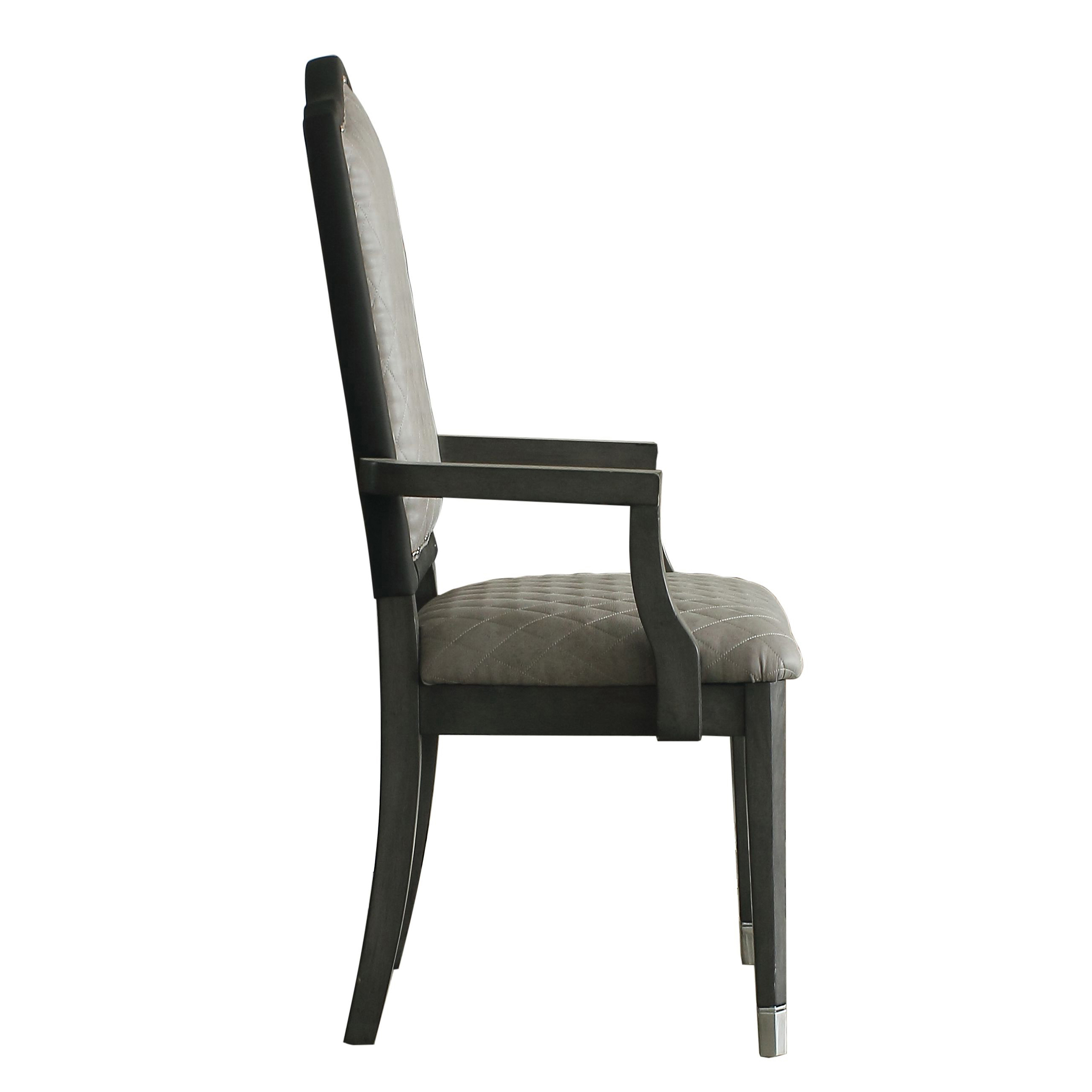 Two Tone Grey and Charcoal Upholstered Back Arm Chairs (Set of 2)