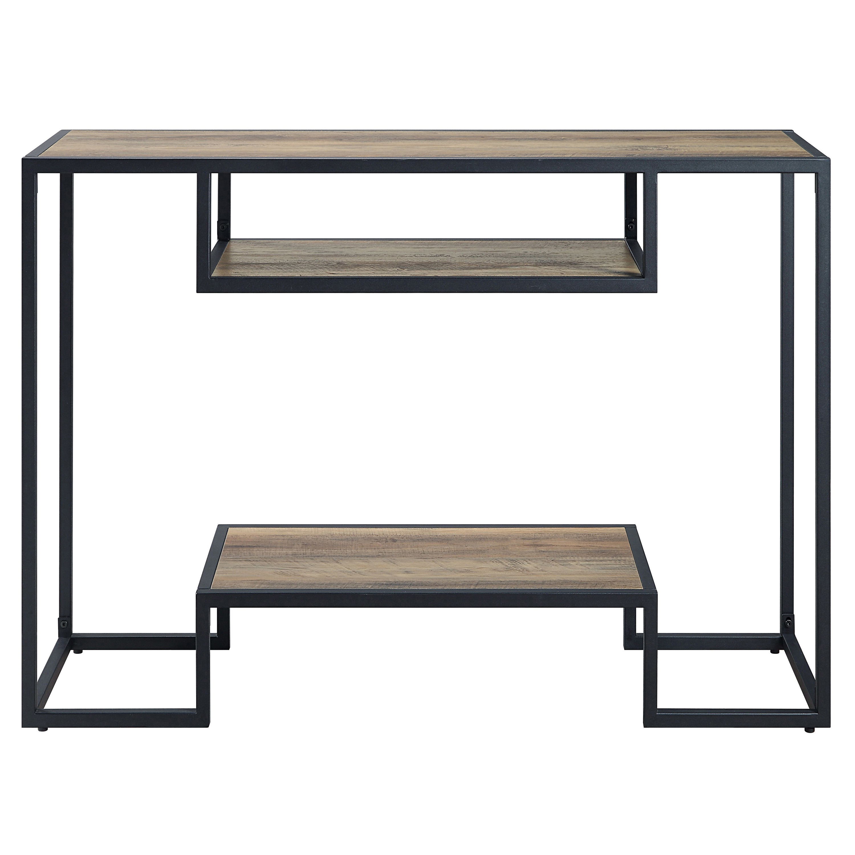 Rustic Oak and Black Console Table with 2 Shelves