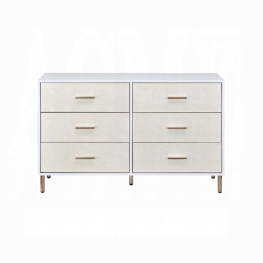 White and Champagne 6-Drawer Dresser