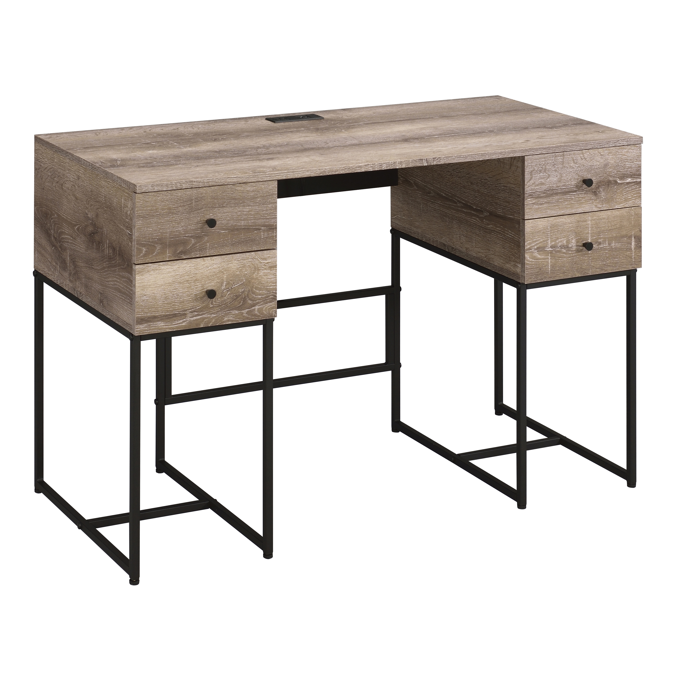 Rustic Oak and Black 4-drawer Writing Desk