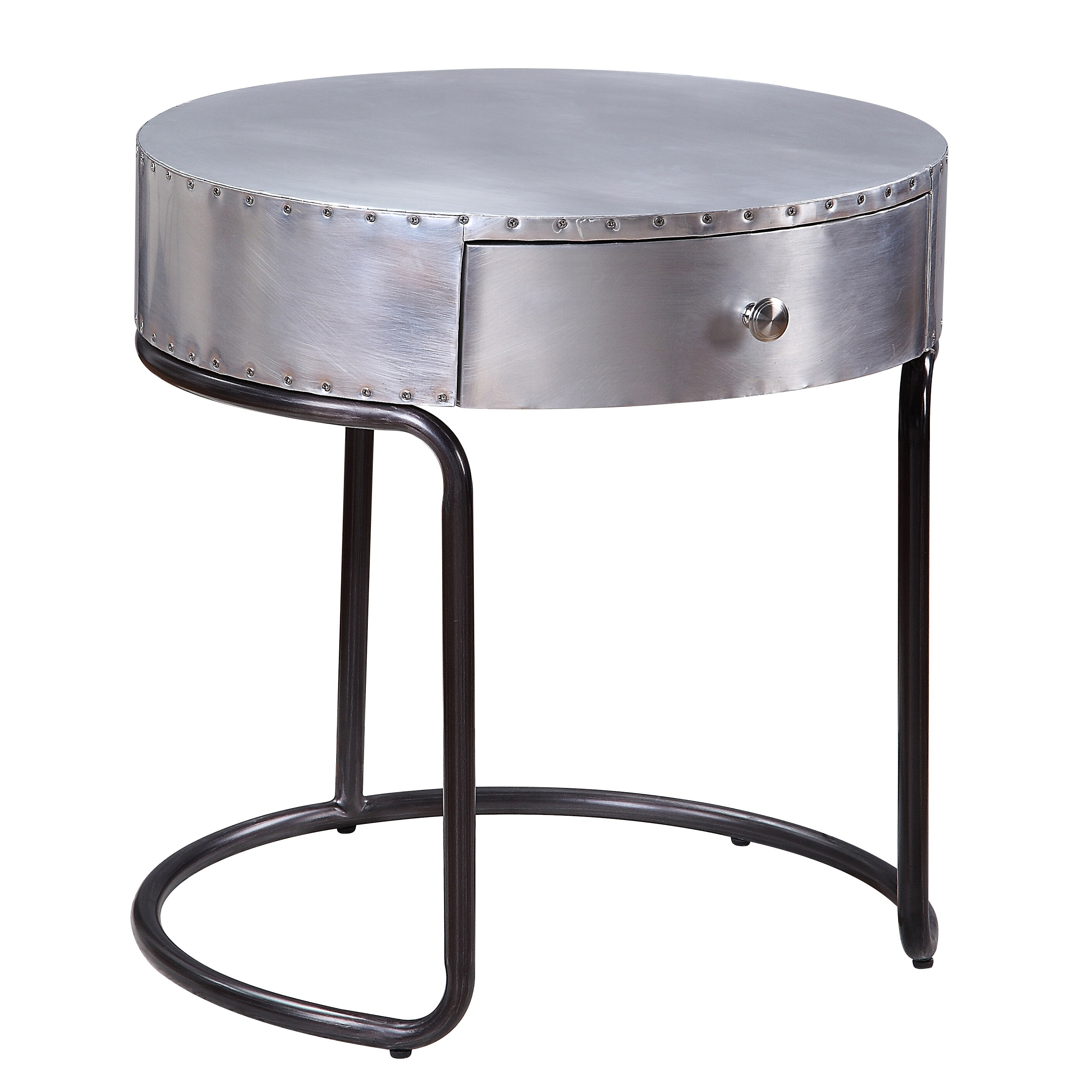 Aluminum and Black Storage End Table