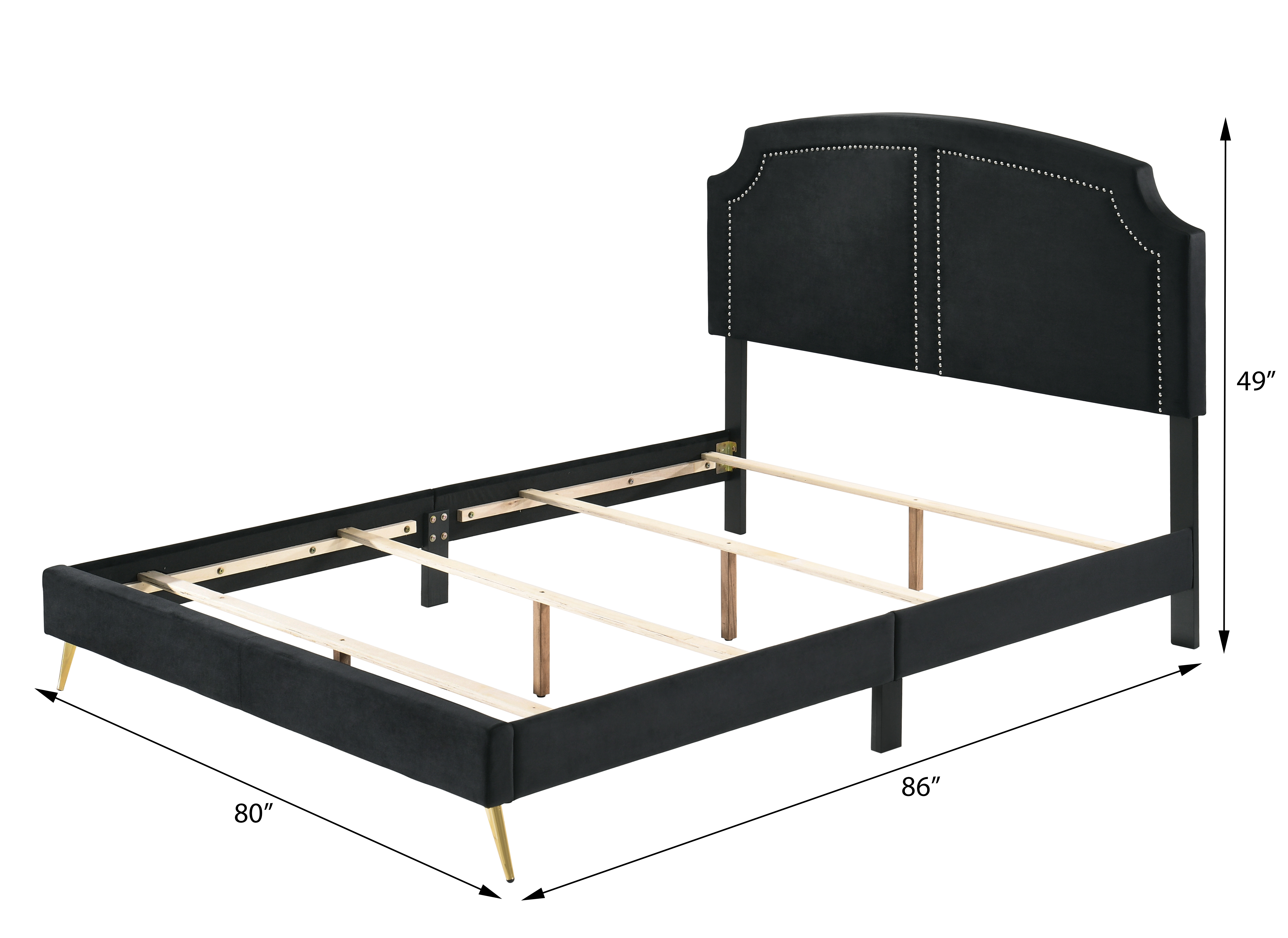 Black Eastern King Platform Bed with Metal Leg