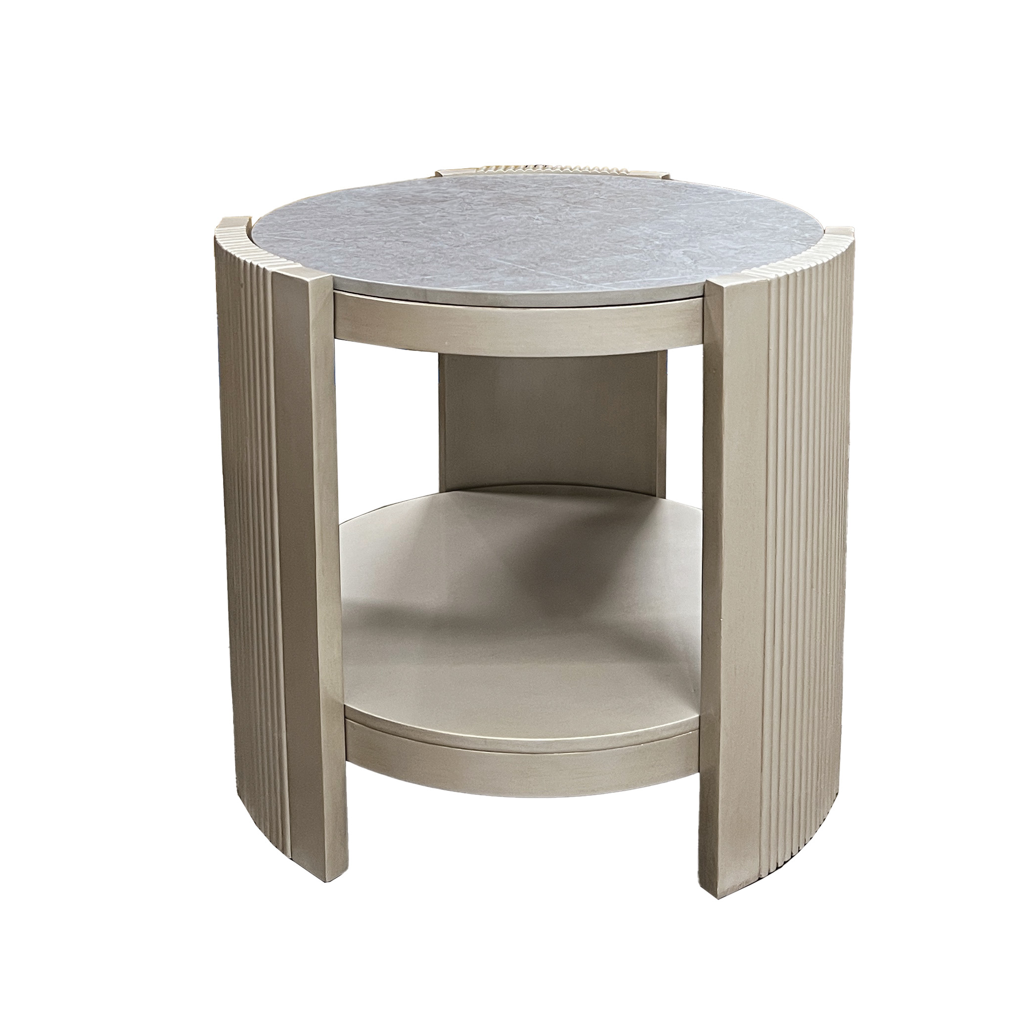 Sintered Stone and Champagne End Table with Shelf