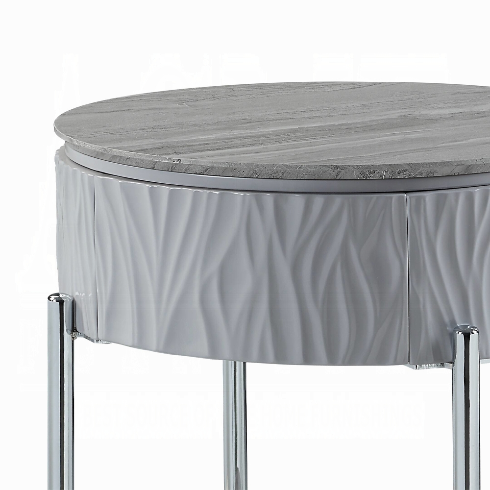 Grey High Gloss and Chrome End Table with Drawer