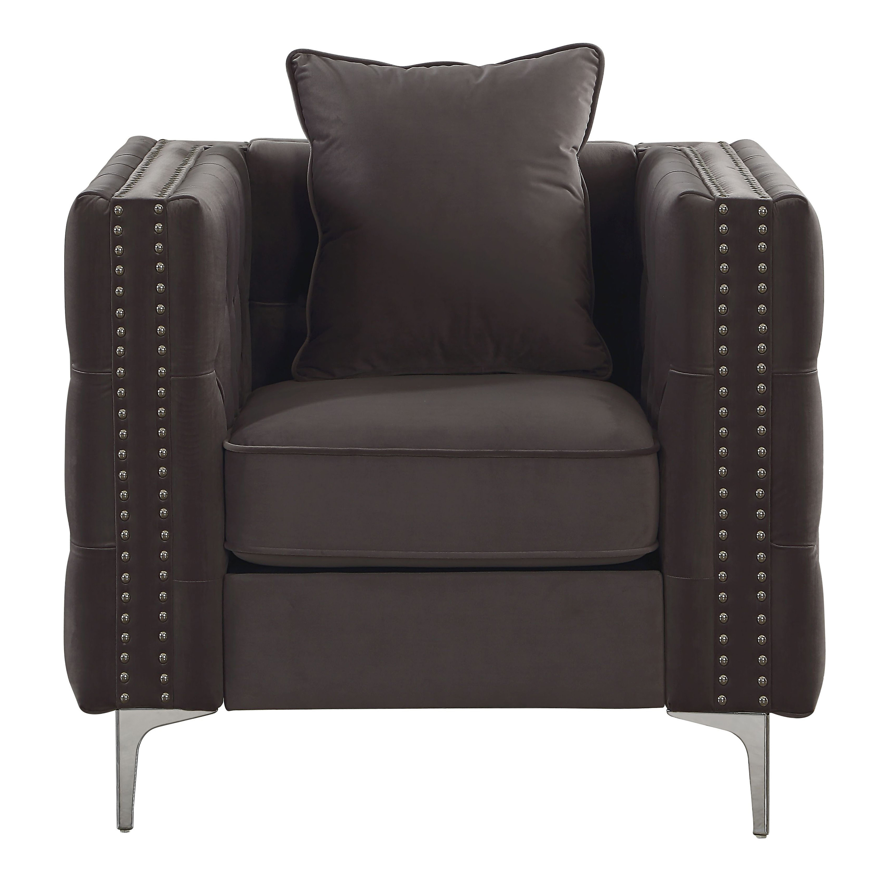 Dark Grey Tufted Pillow Back Accent Chair