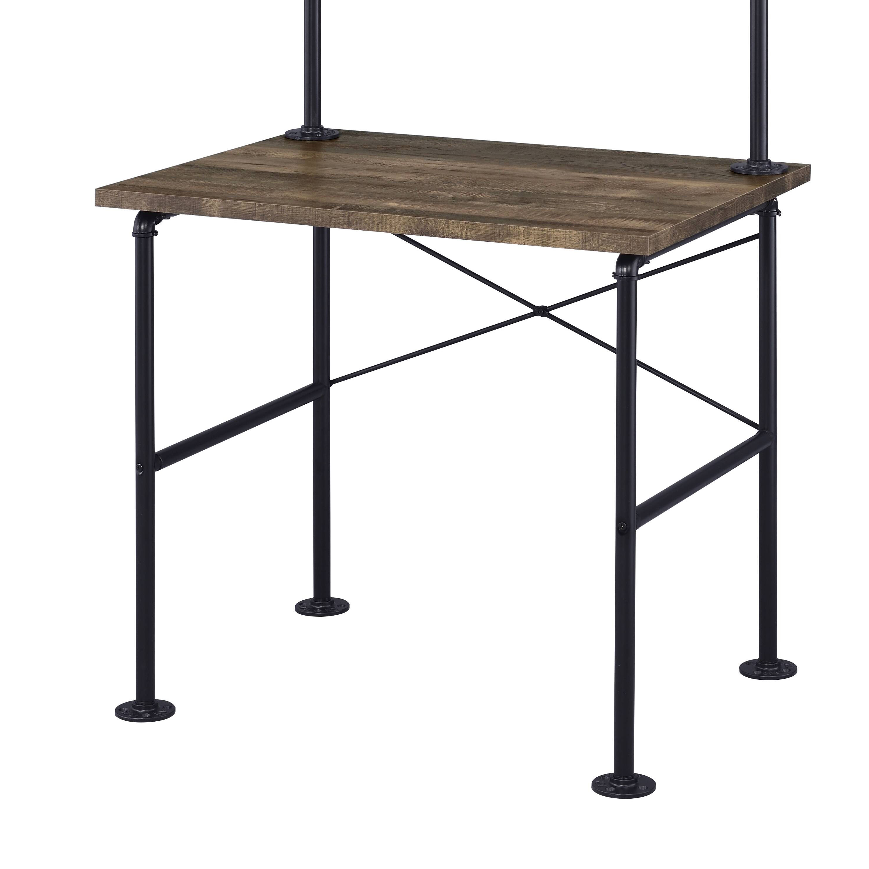 Rustic Oak and Black 2-Shelf Writing Desk