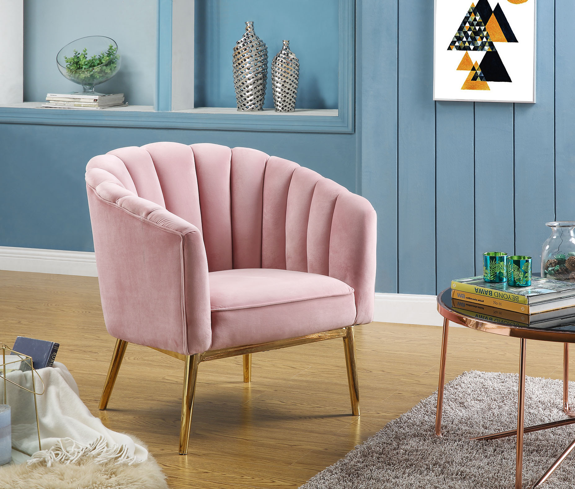 Blush Pink and Gold Tufted Accent Chair