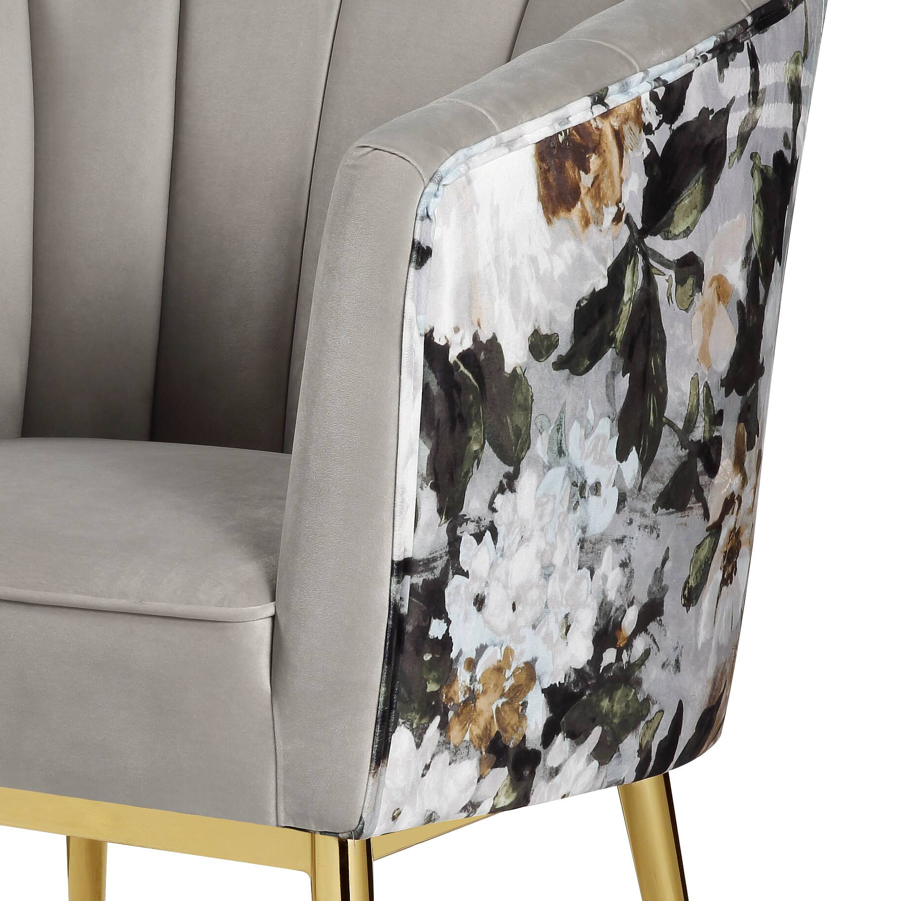 Grey and Gold Padded Accent Chair with Barrel Backrest